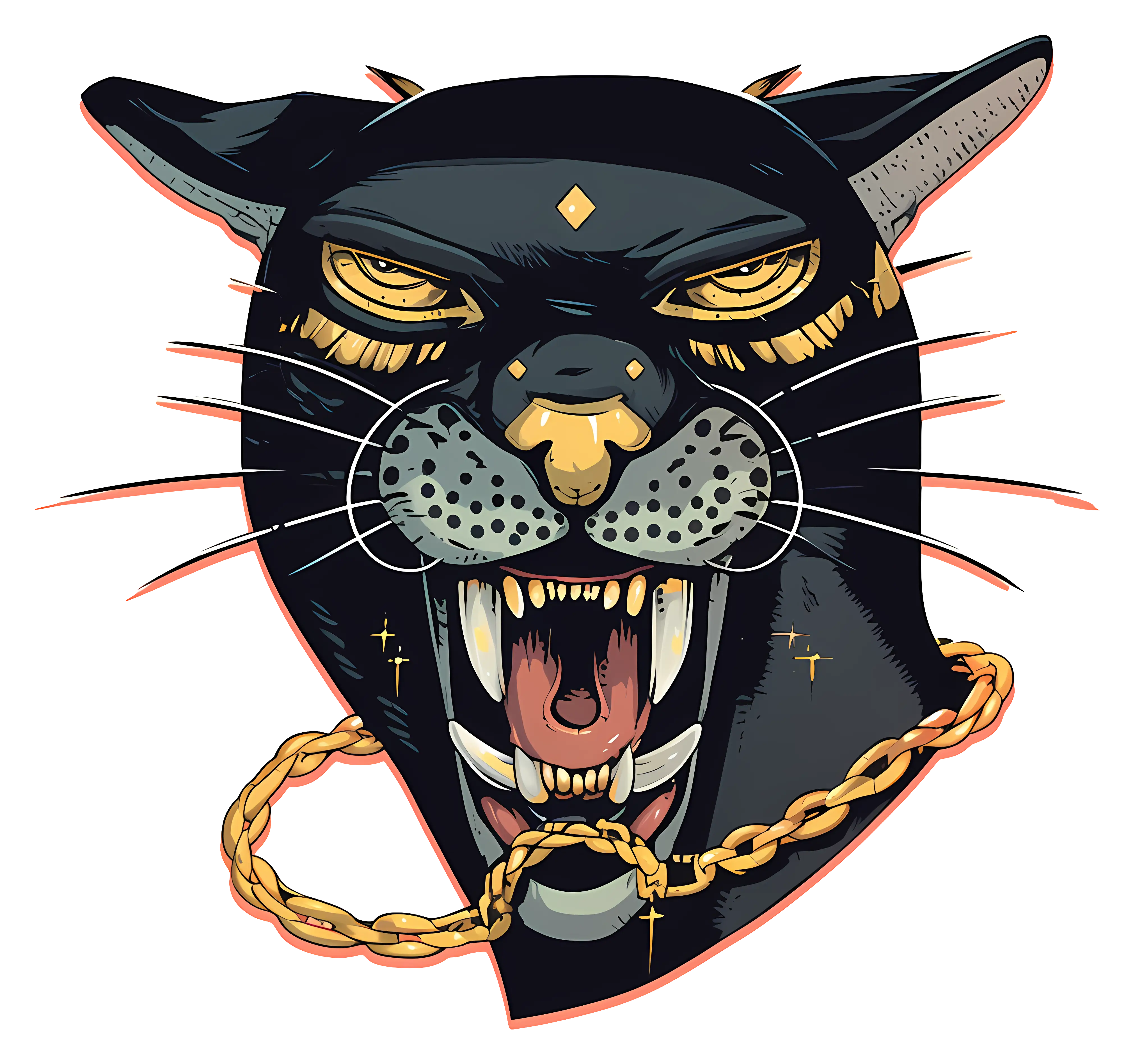 Fierce Black Panther with Gold Chain
