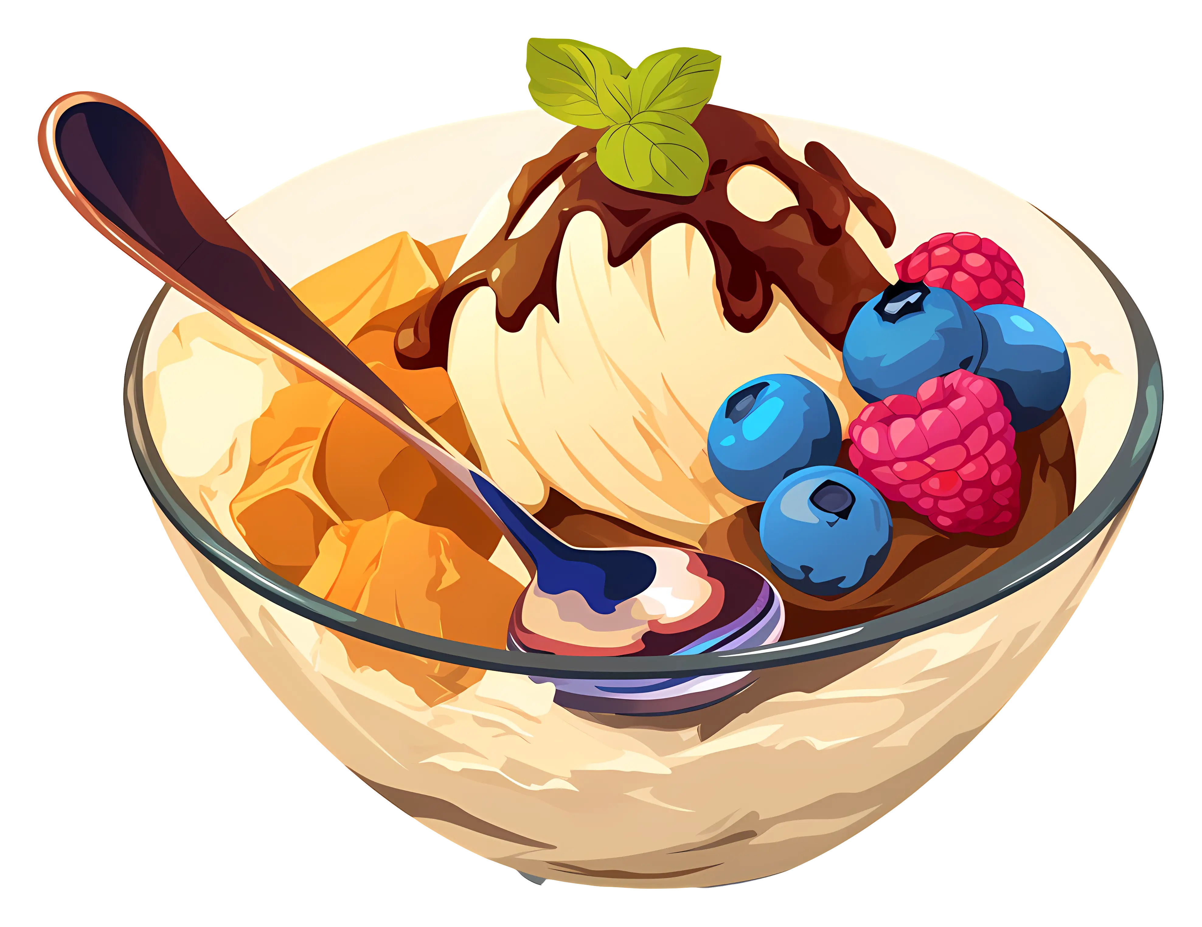 Ice Cream Sundae with Berries and Chocolate