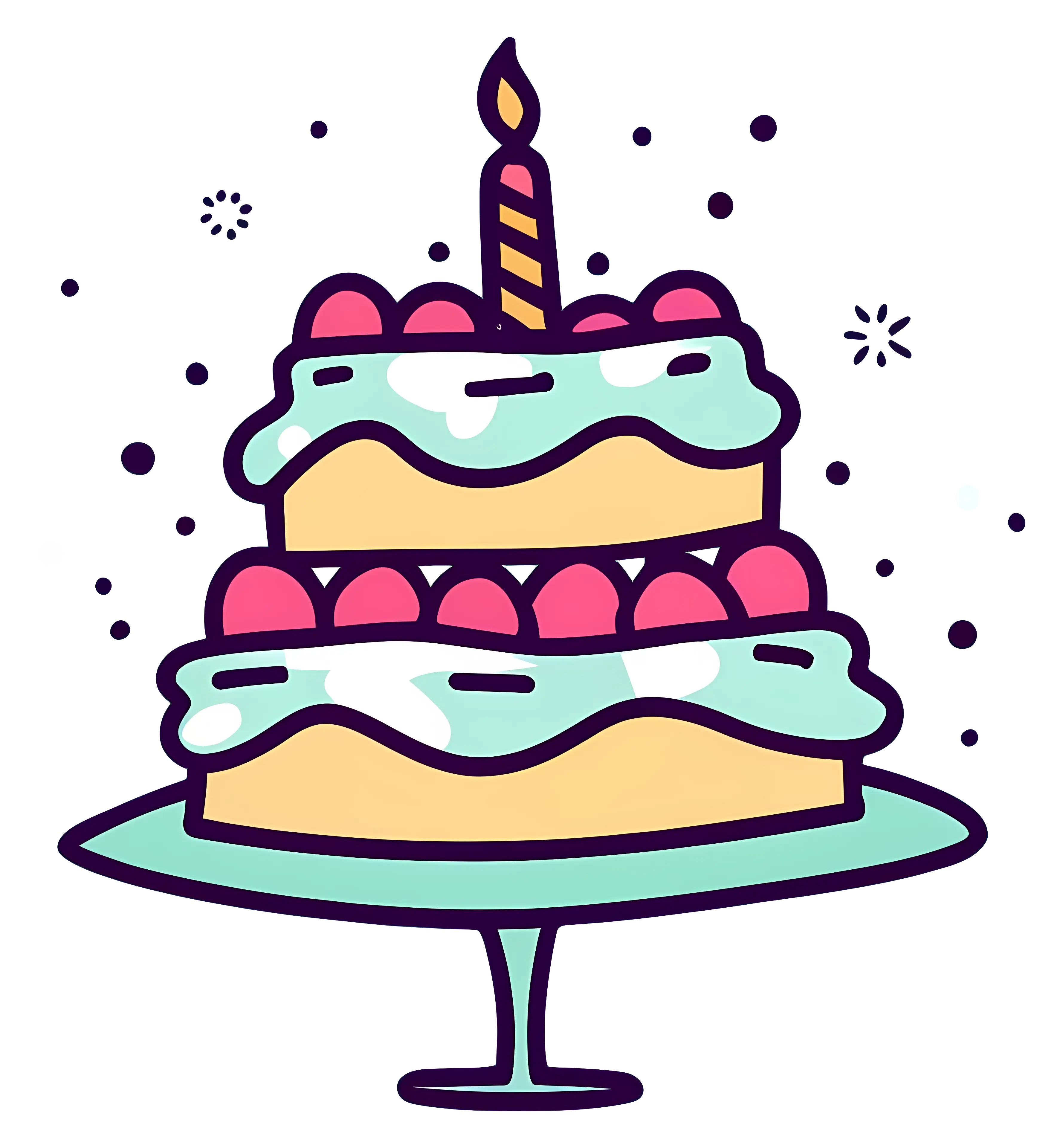 Illustration of a Colorful Birthday Cake with Candle
