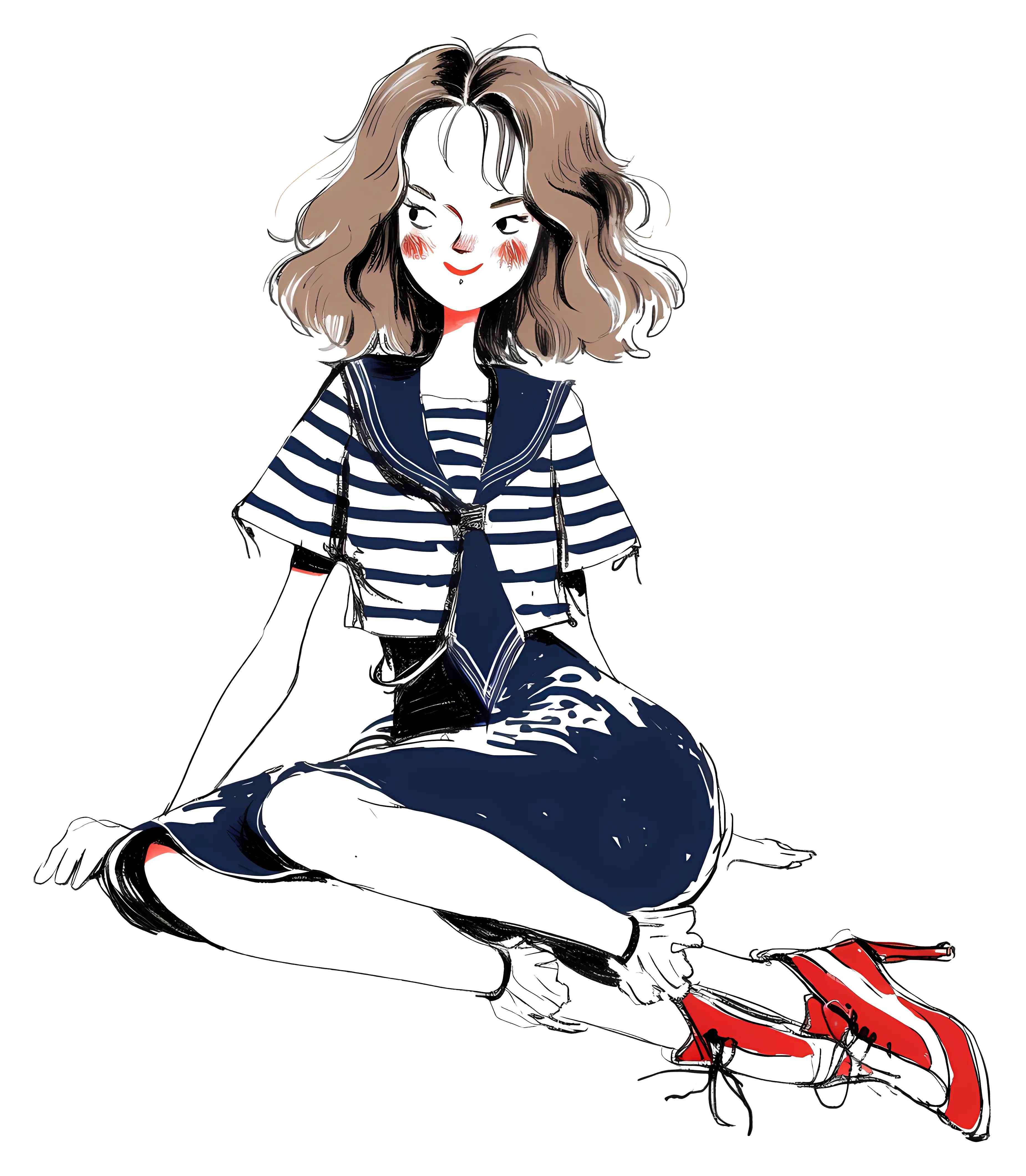 Sitting Girl in Fashionable Outfit