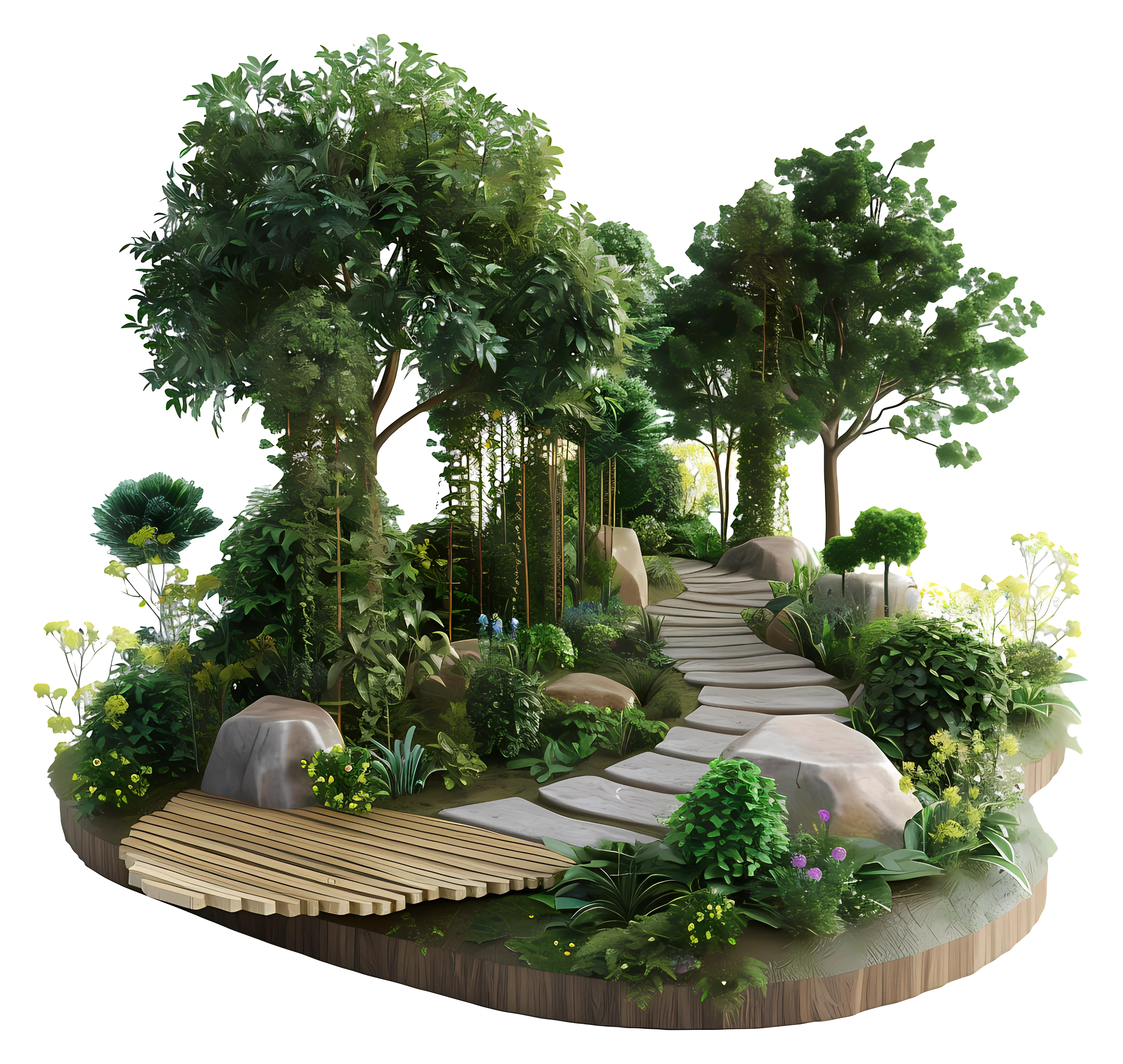 Stone Pathway Through Lush Garden