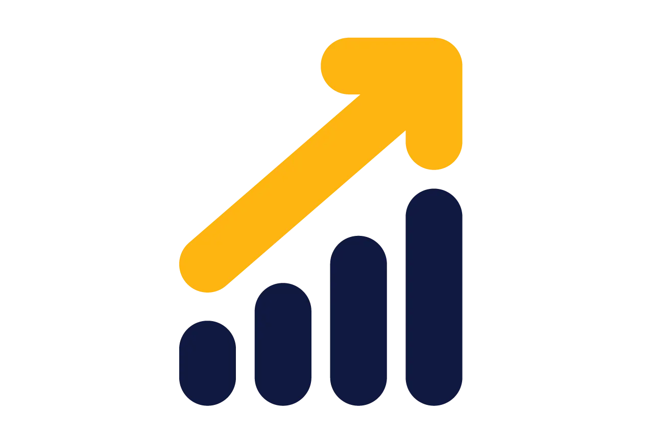 Yellow Up Arrow with Bar Graph Indicating Growth