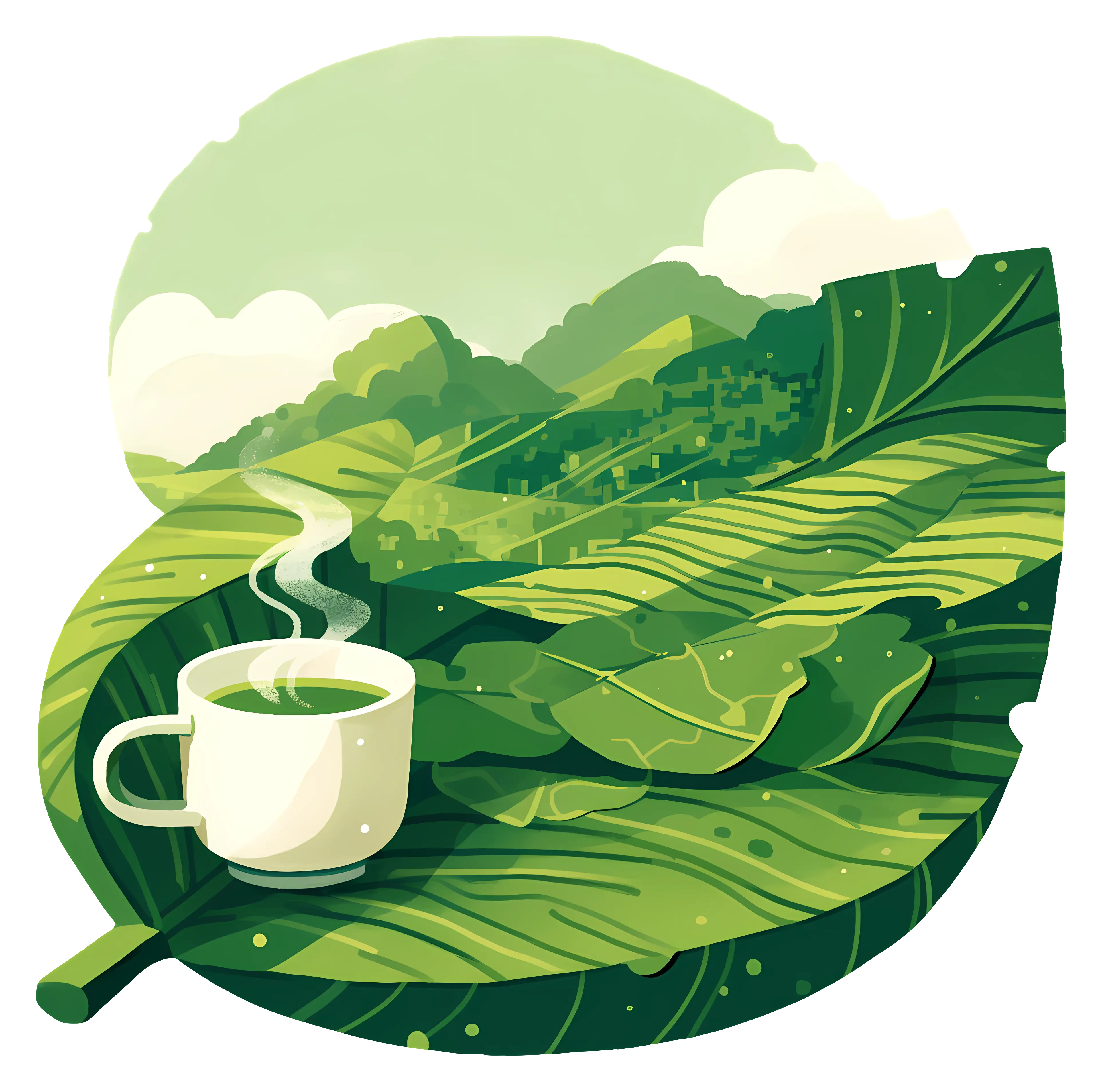 Green Landscape with a Cup of Tea