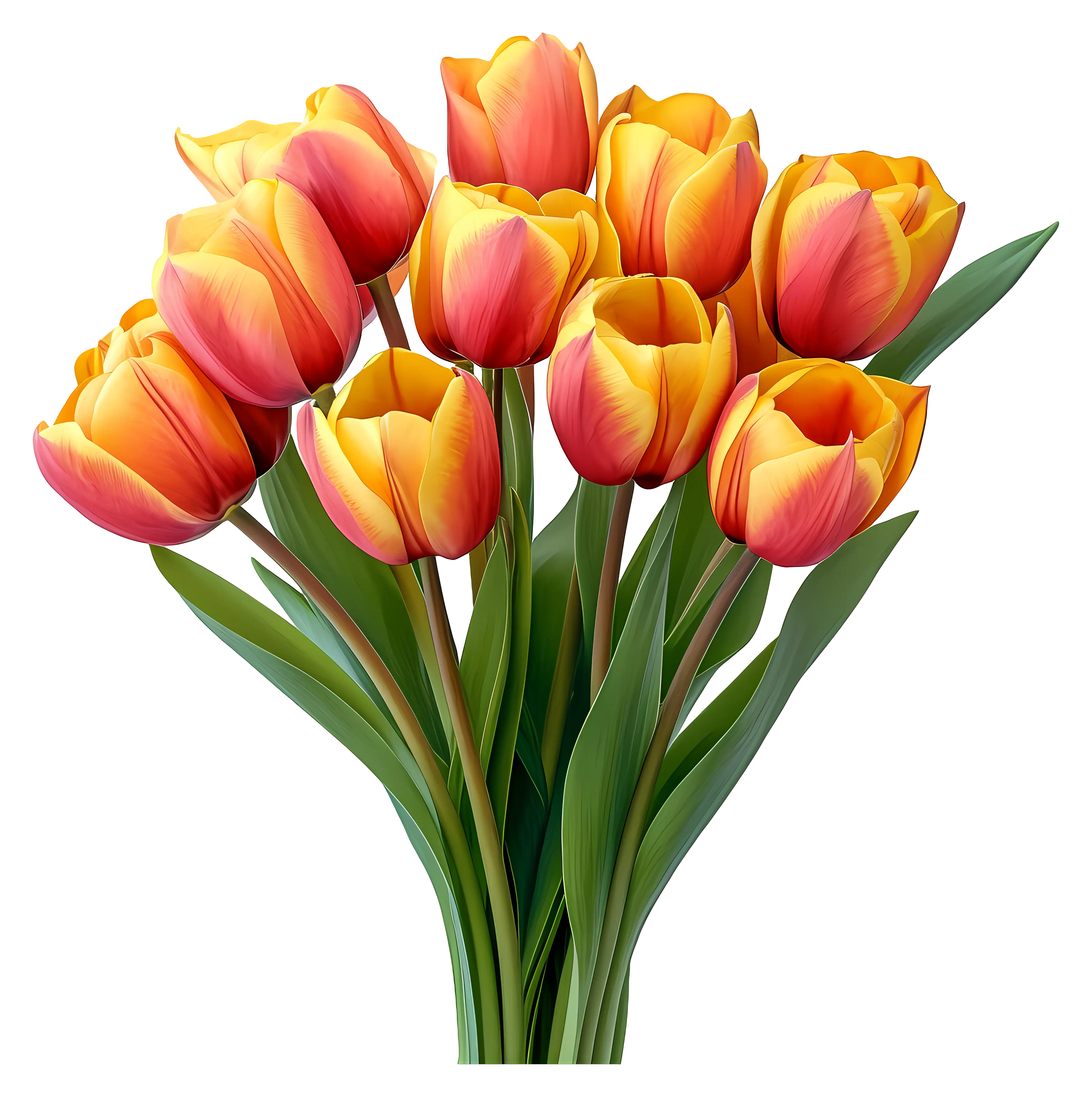 Orange and Yellow Tulips in Full Bloom