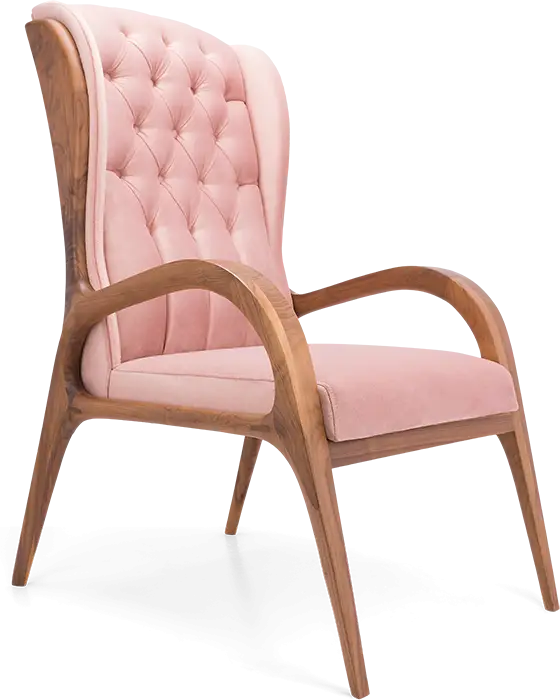 Elegant Pink Tufted Armchair with Wooden Frame