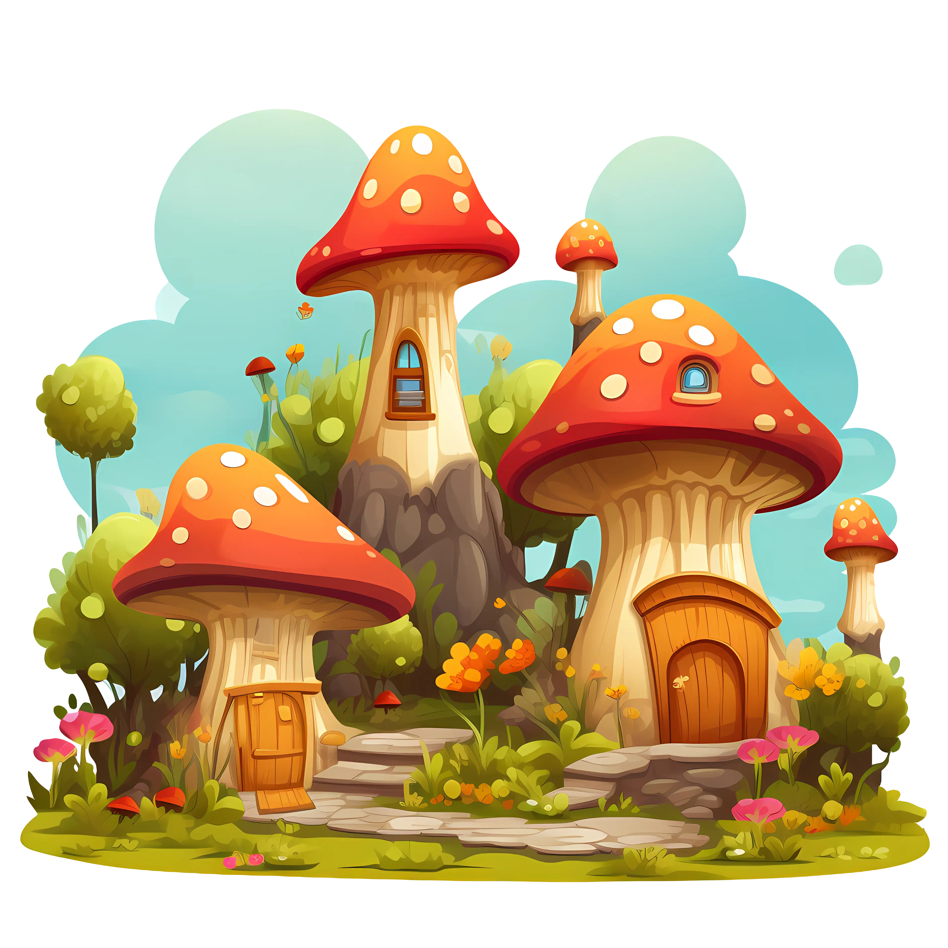 Whimsical Mushroom Houses in Fantasy Setting
