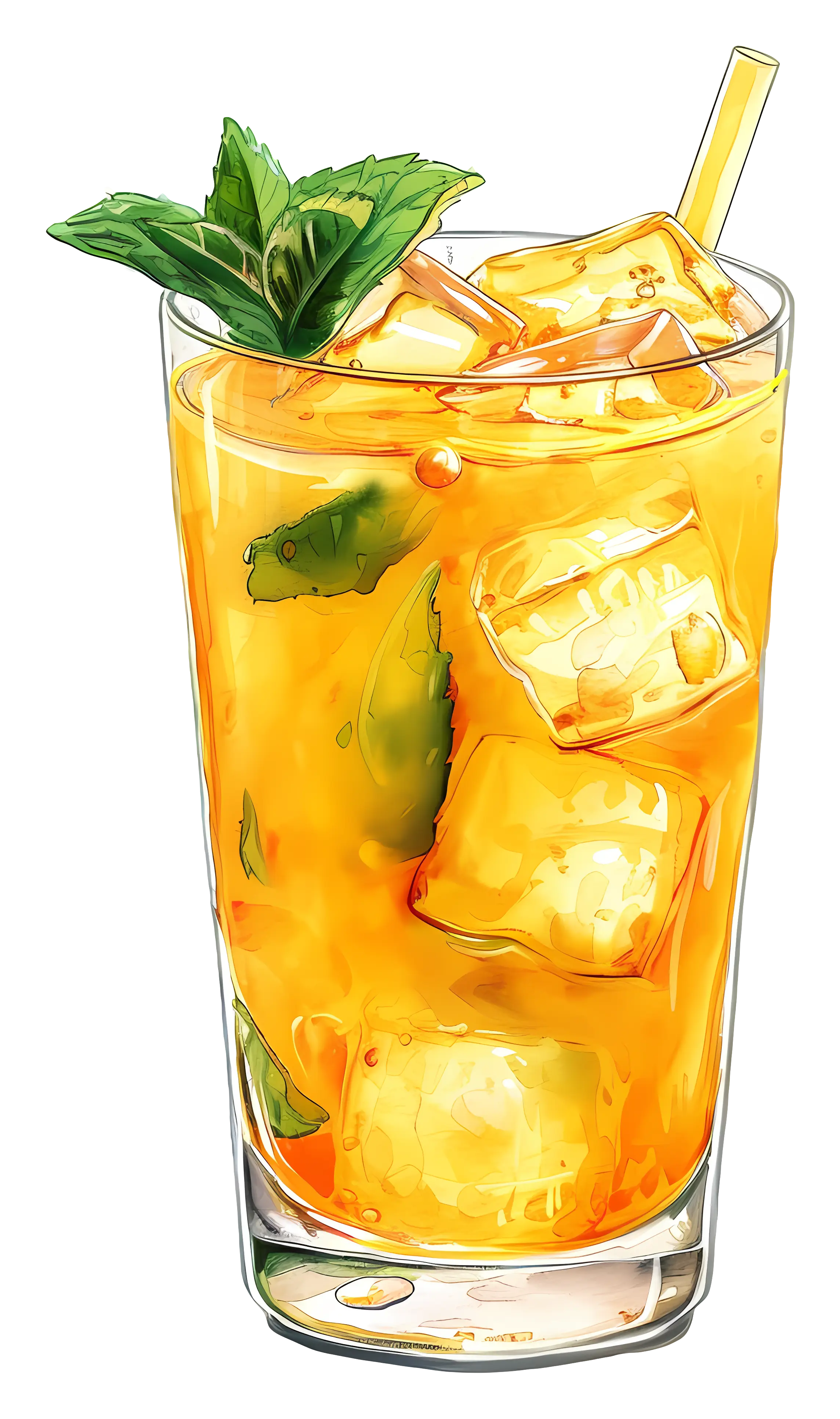 Refreshing Orange Drink with Ice Cubes