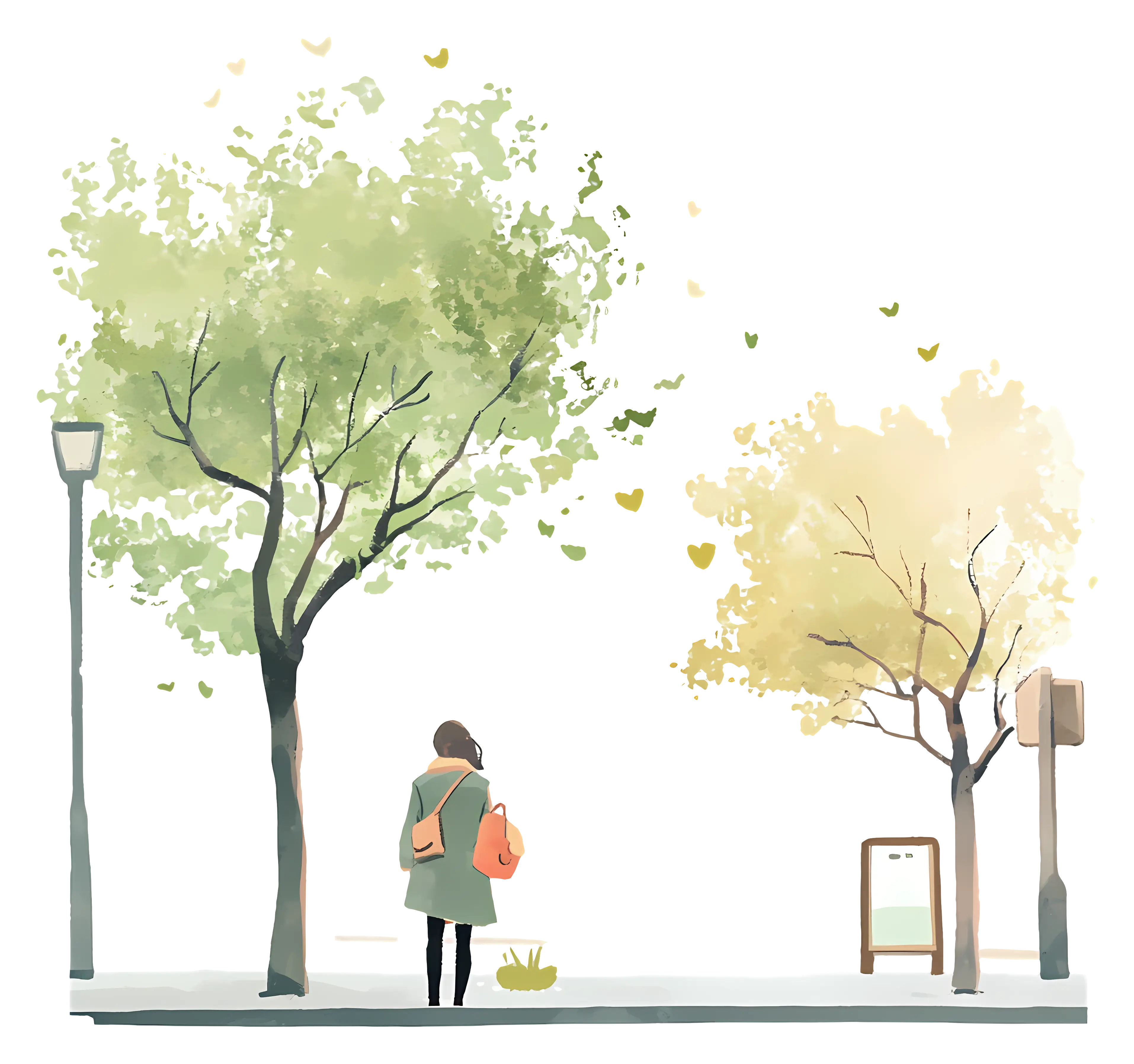 Person Walking on a Leafy Street