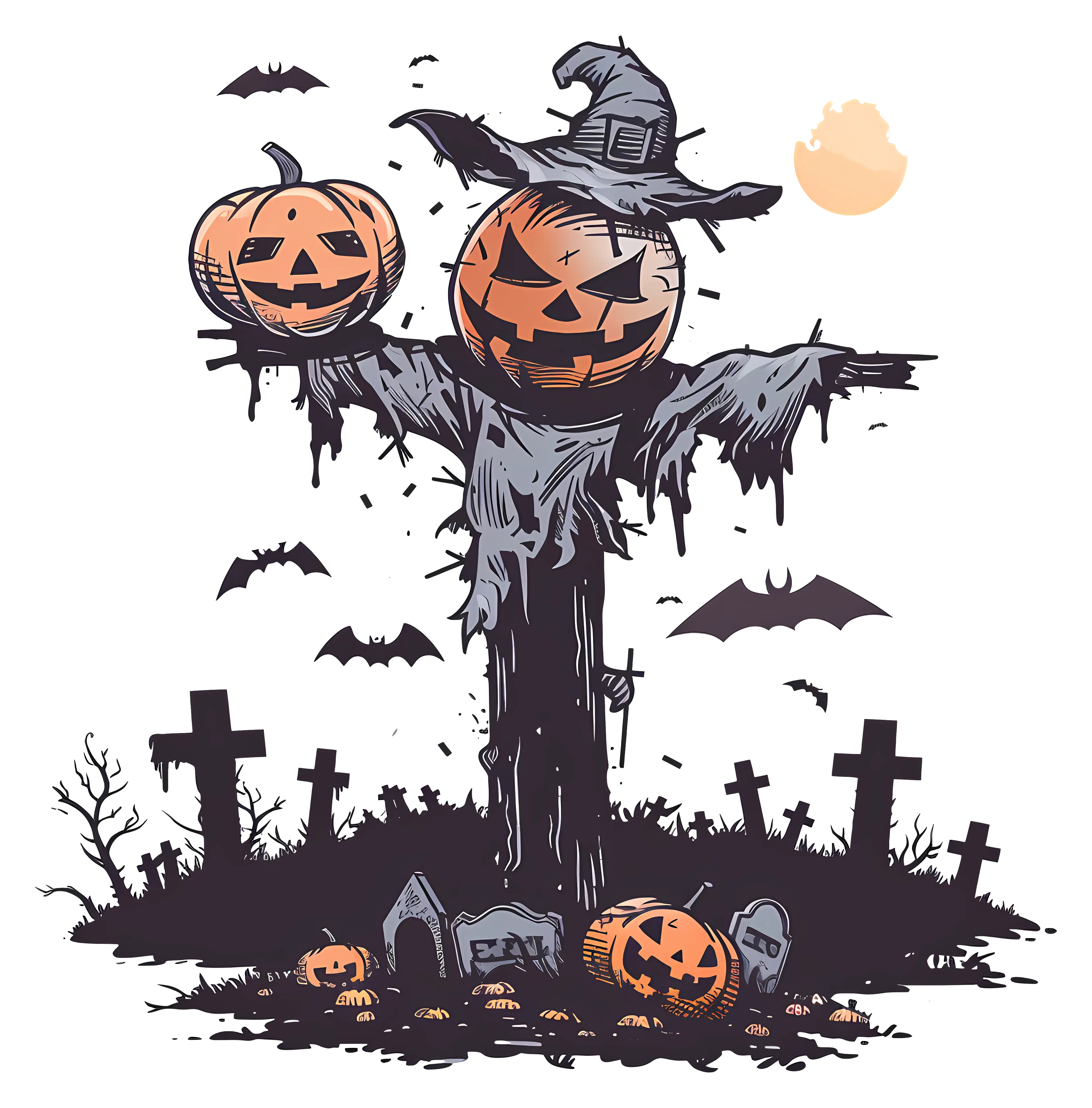 Spooky Halloween Scarecrow with Pumpkins