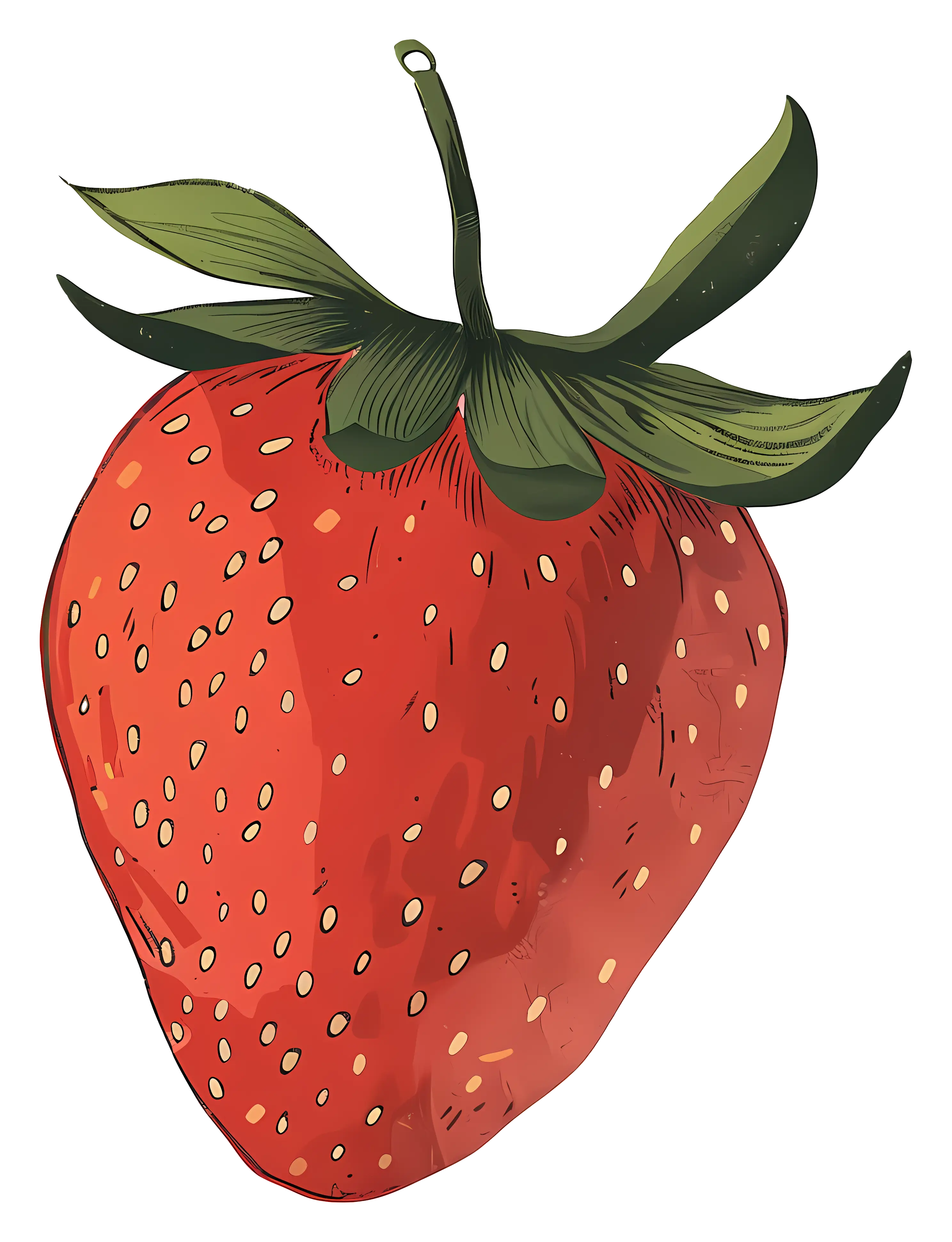 Illustrated Strawberry with Green Leaves