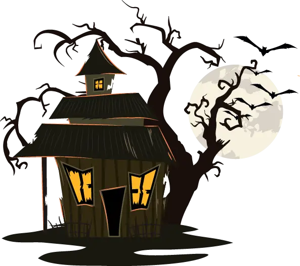 Haunted House with Tree and Bats
