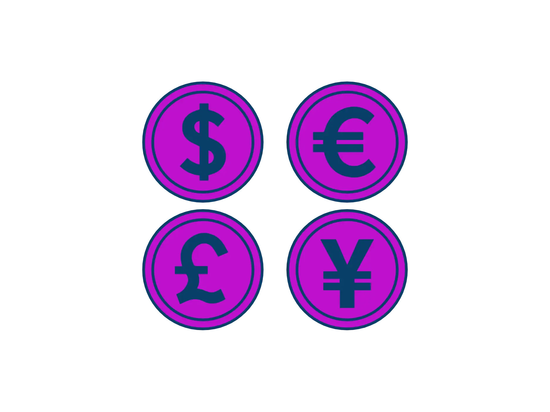Purple Coins with Currency Symbols