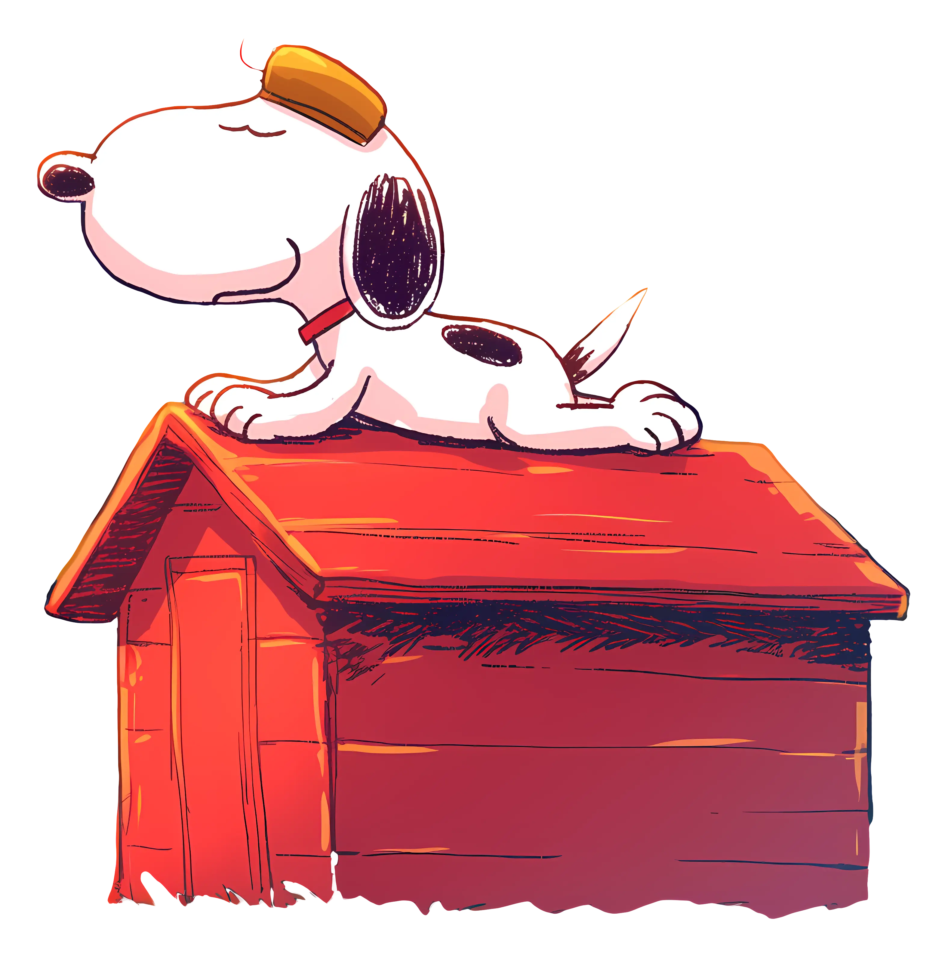 Snoopy Relaxing on Doghouse