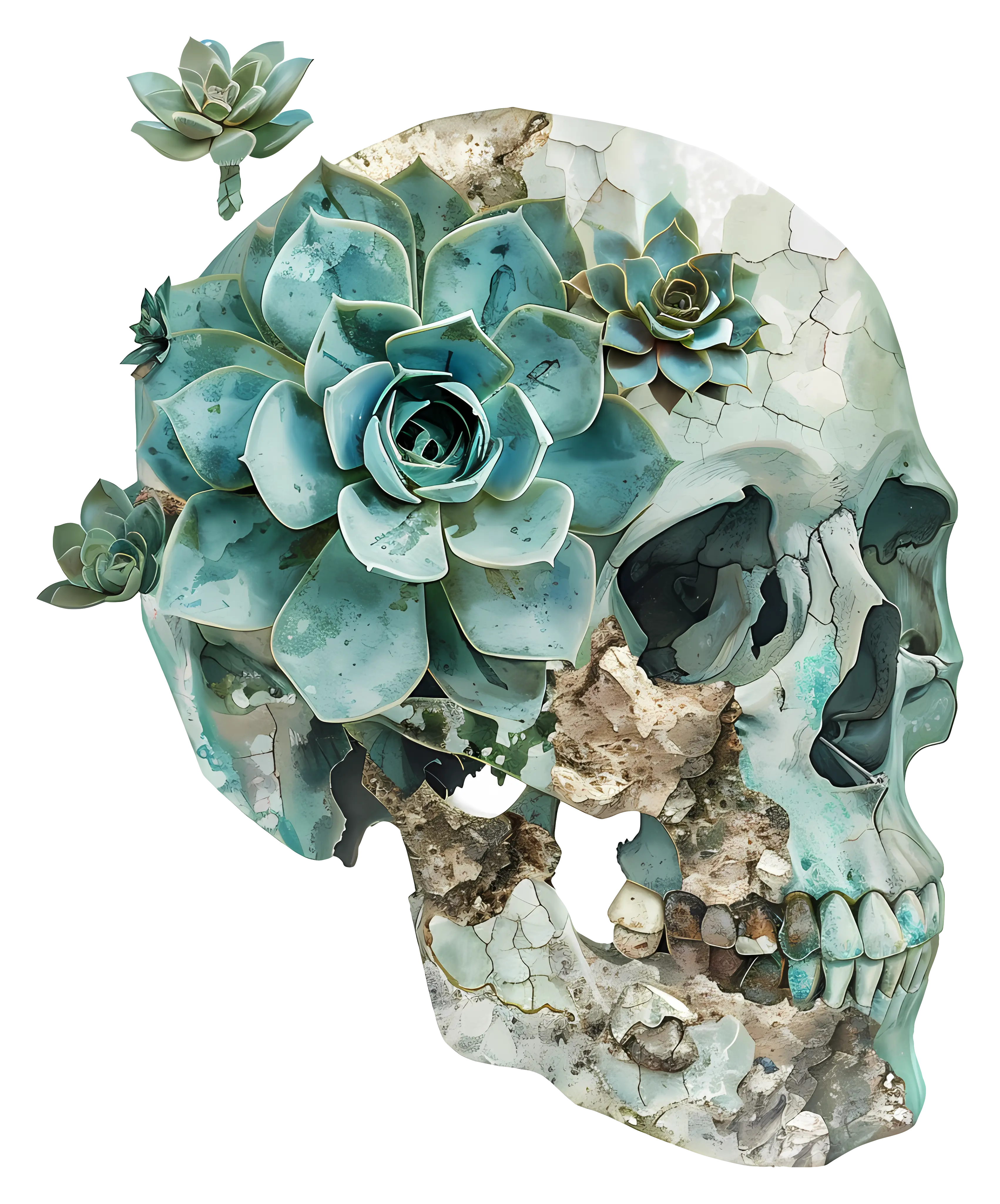 Skull with Succulents Illustration