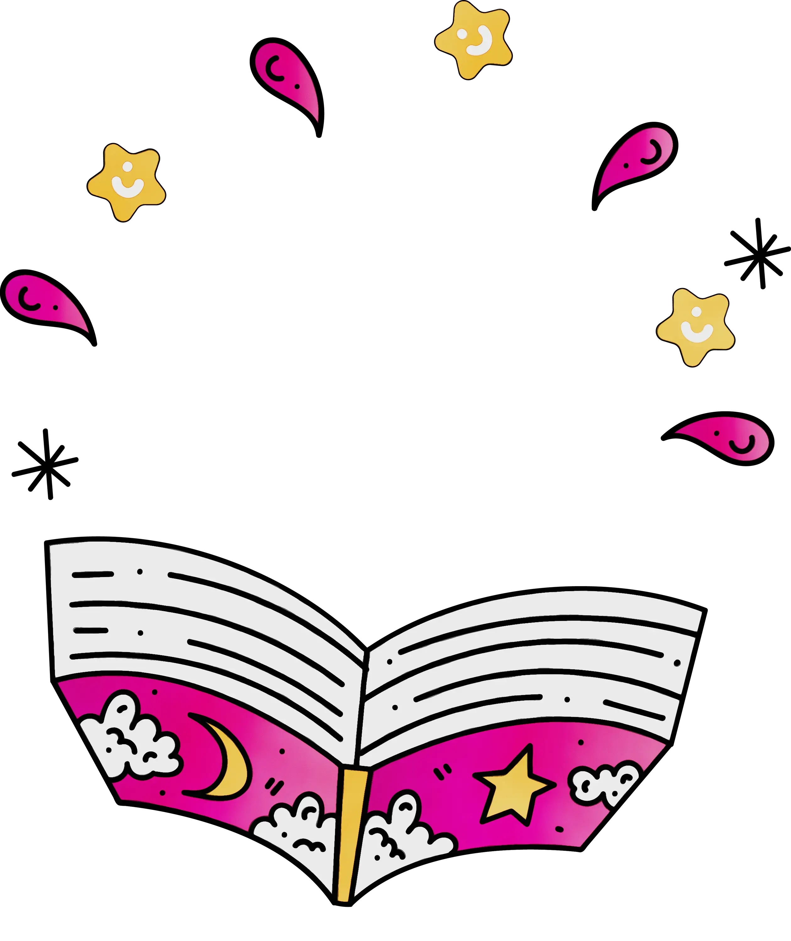 Open Book with Magical Symbols Illustration