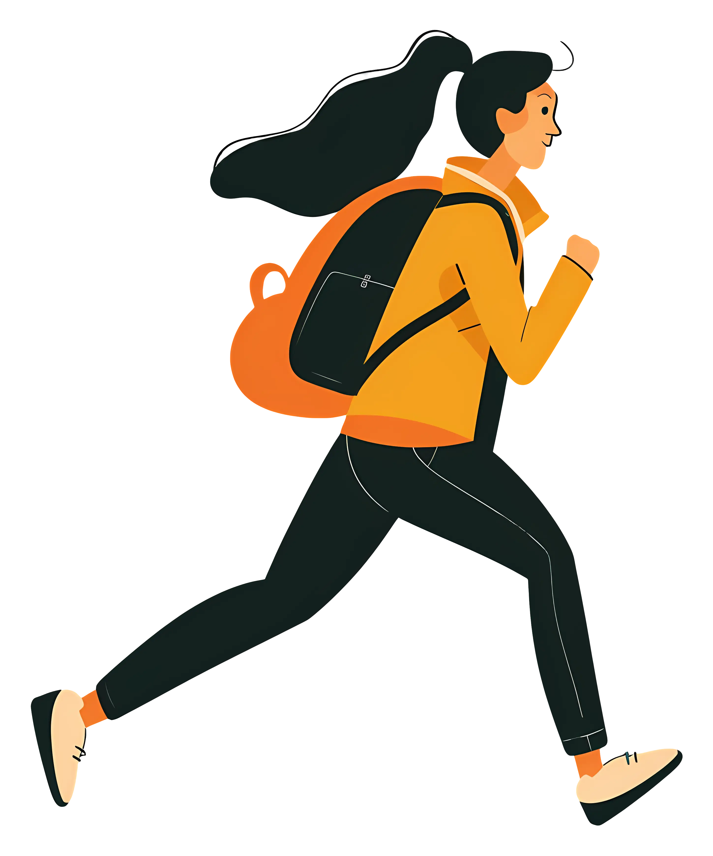 Cartoon Running Woman with Backpack