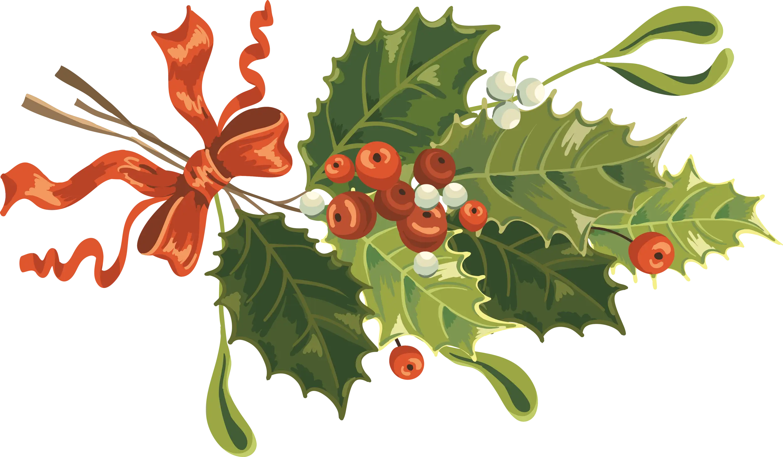 Holly Leaves and Red Ribbon Decoration