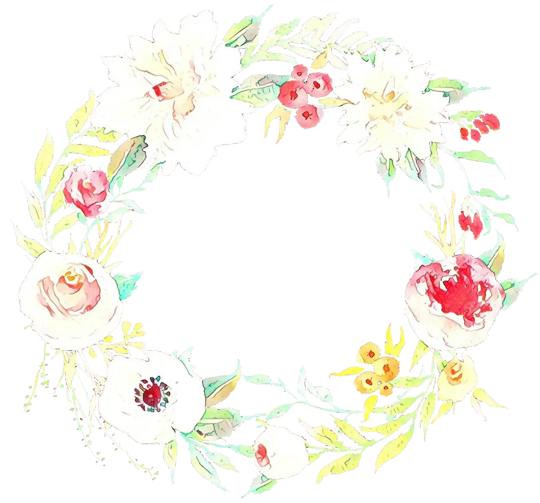 Delicate Floral Wreath Illustration in a Circular Shape