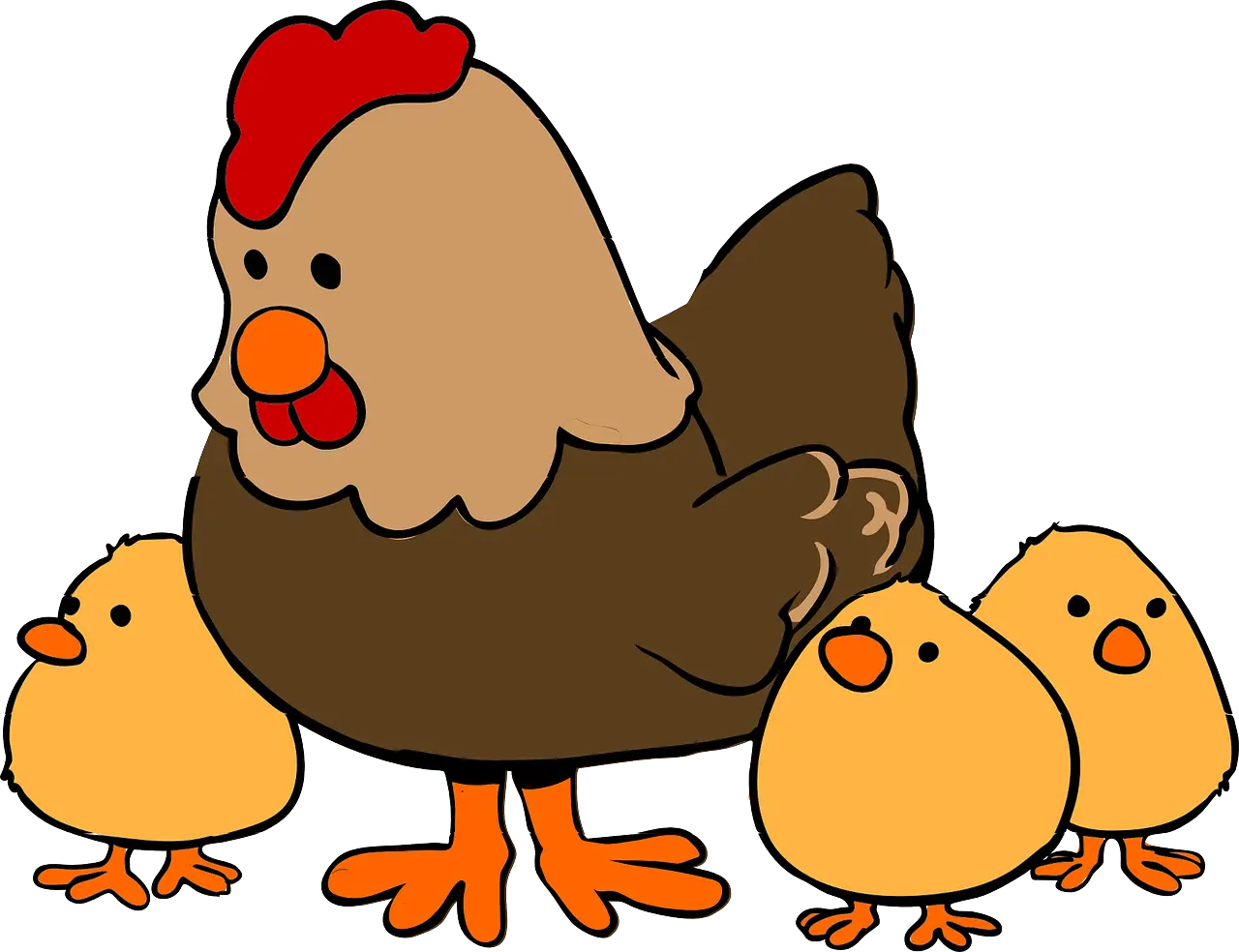 Cartoon Mother Hen with Chicks in Farm Scene