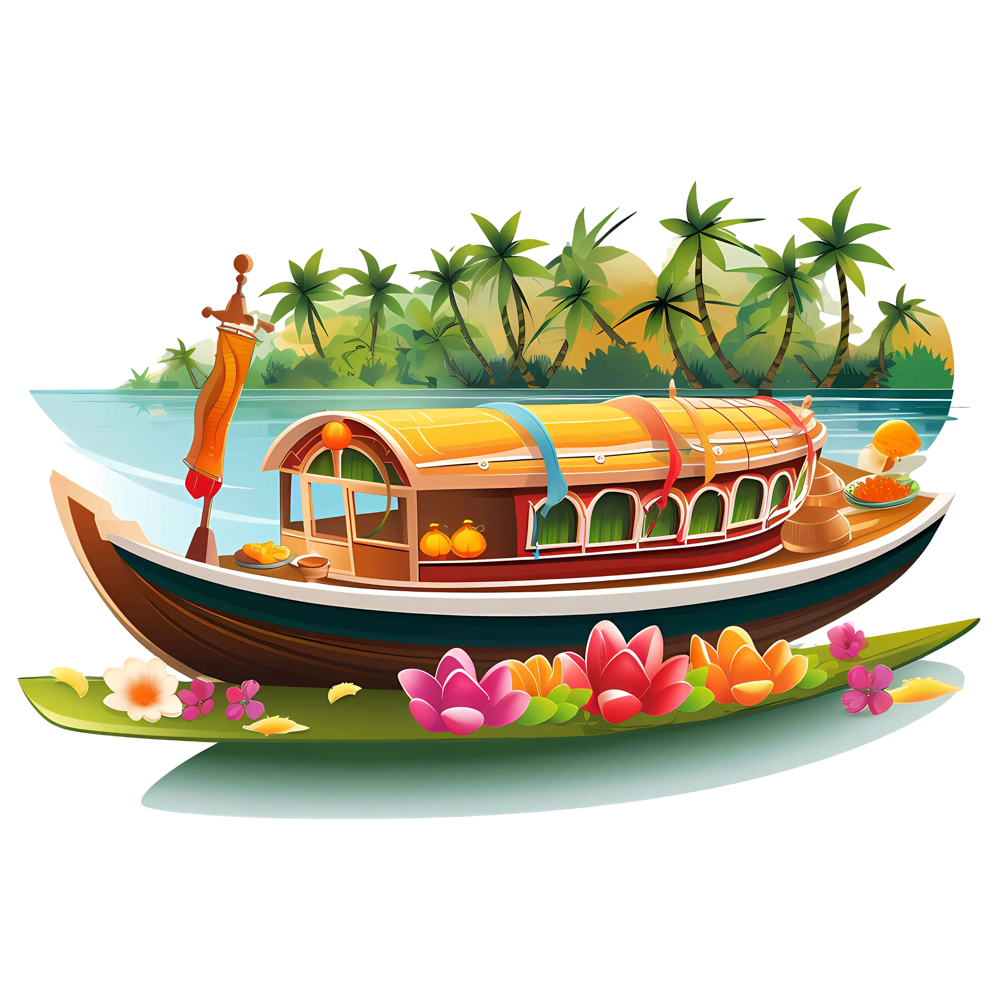 Scenic Decorated Houseboat with Floral Accents