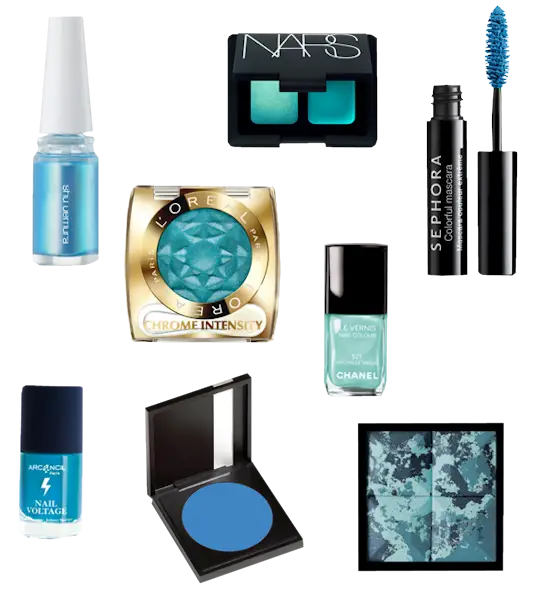 Collection of Blue Makeup Products