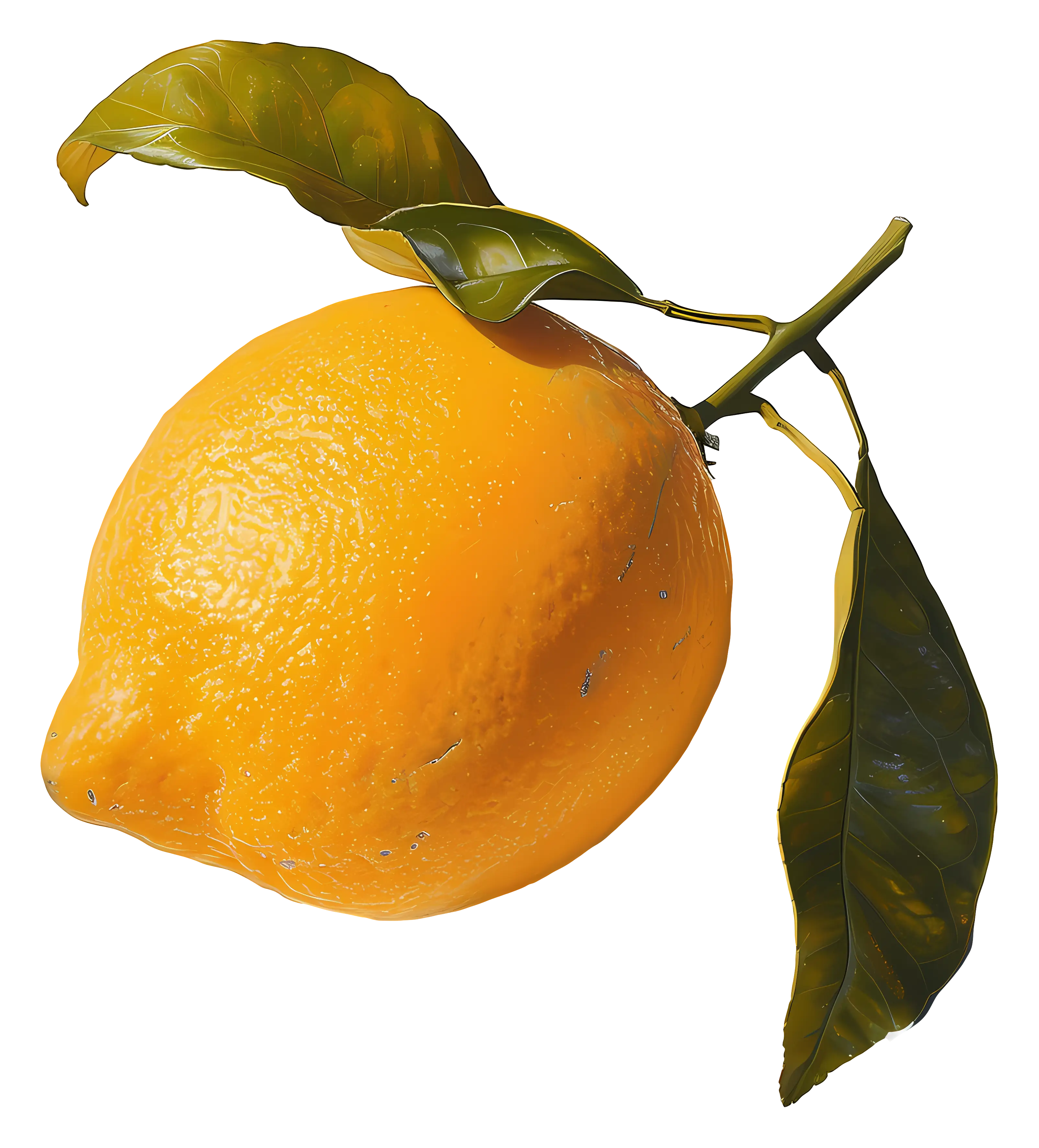 Yellow Lemon with Green Leaves