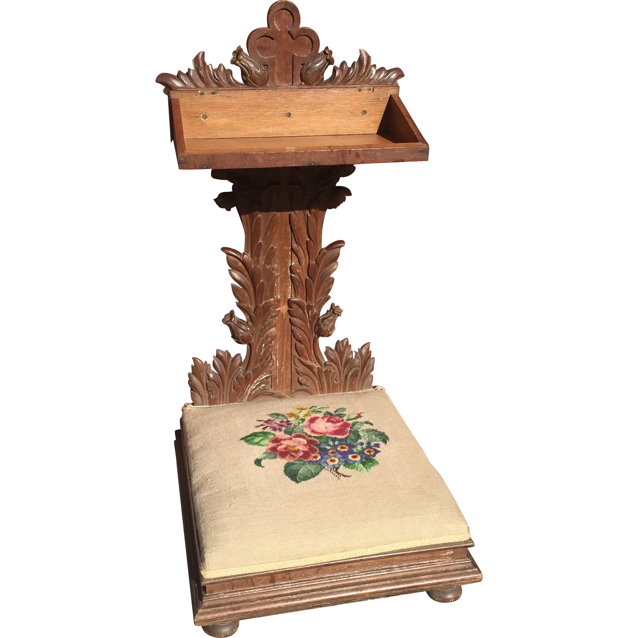 Ornate Wooden Prayer Kneeler with Cushion