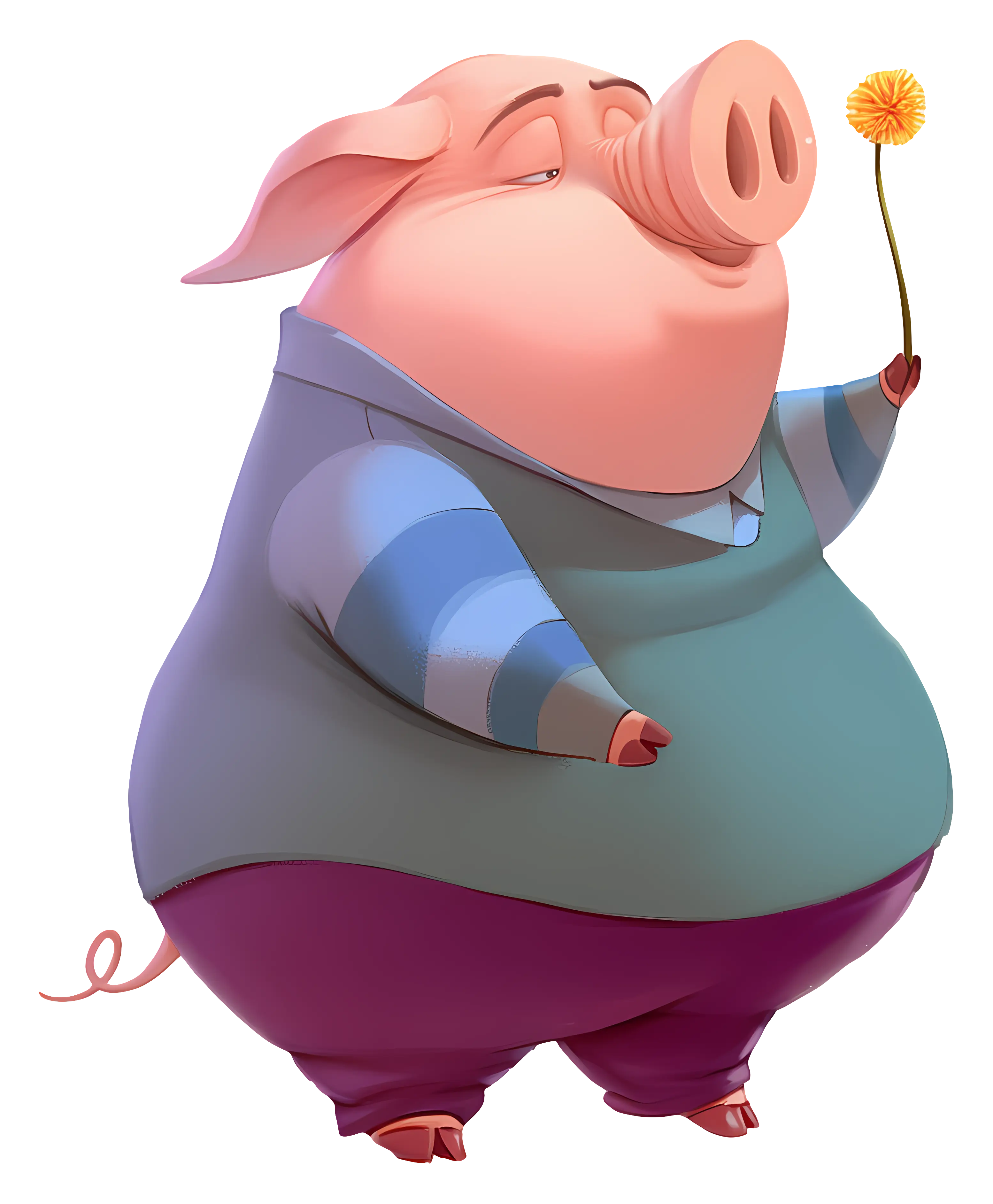 Whimsical Pig with Flower