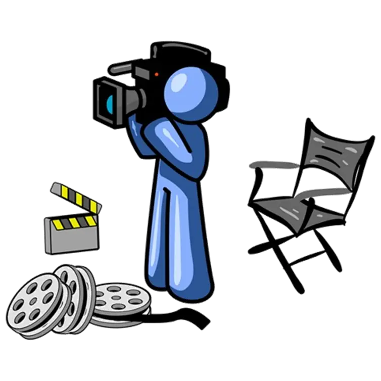 Cartoon Filmmaker with Camera and Director&#039;s Chair