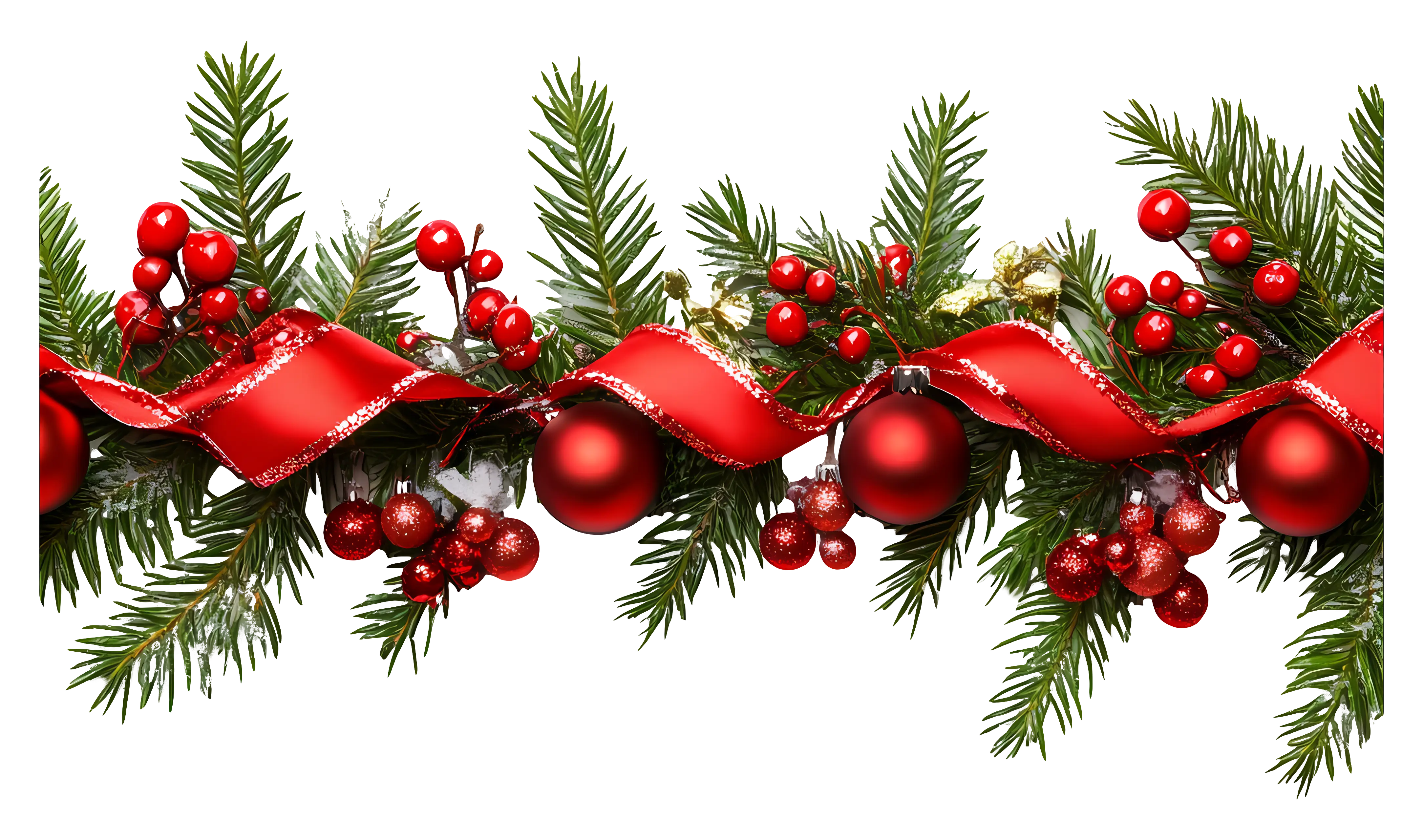 Festive Christmas Garland with Red Ornaments