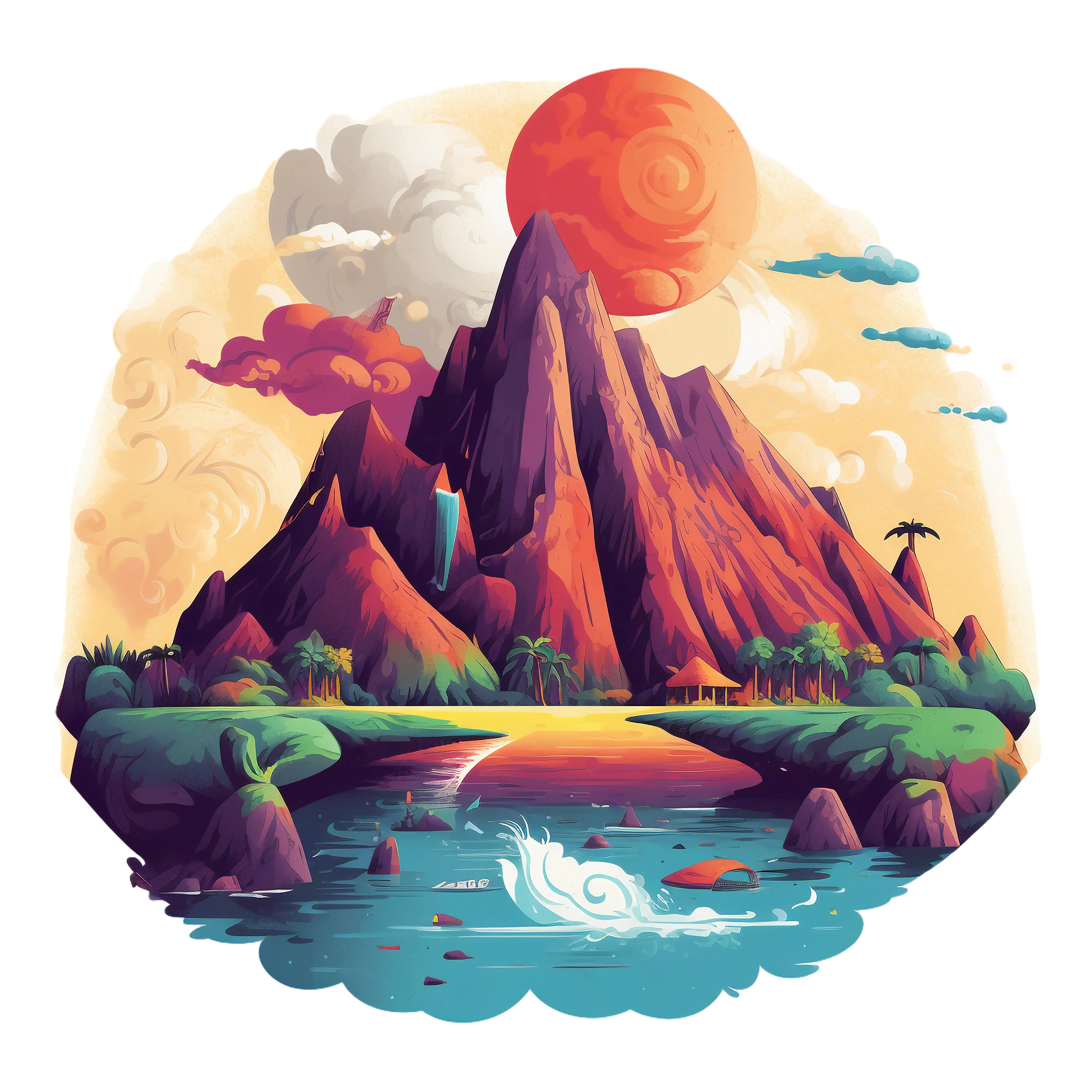 Fantasy Mountain Landscape with Vibrant Colors