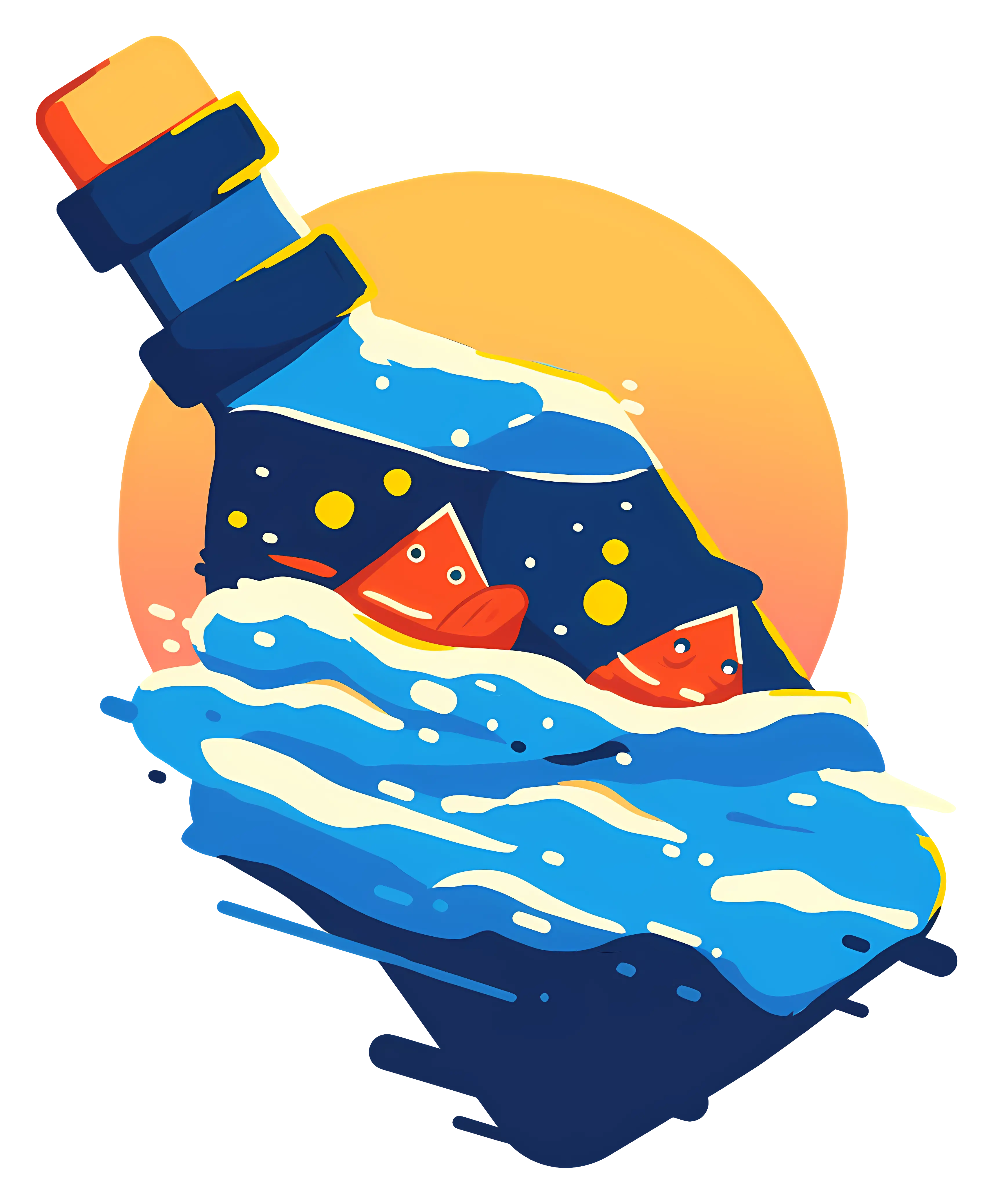 Bottle in Ocean Illustration