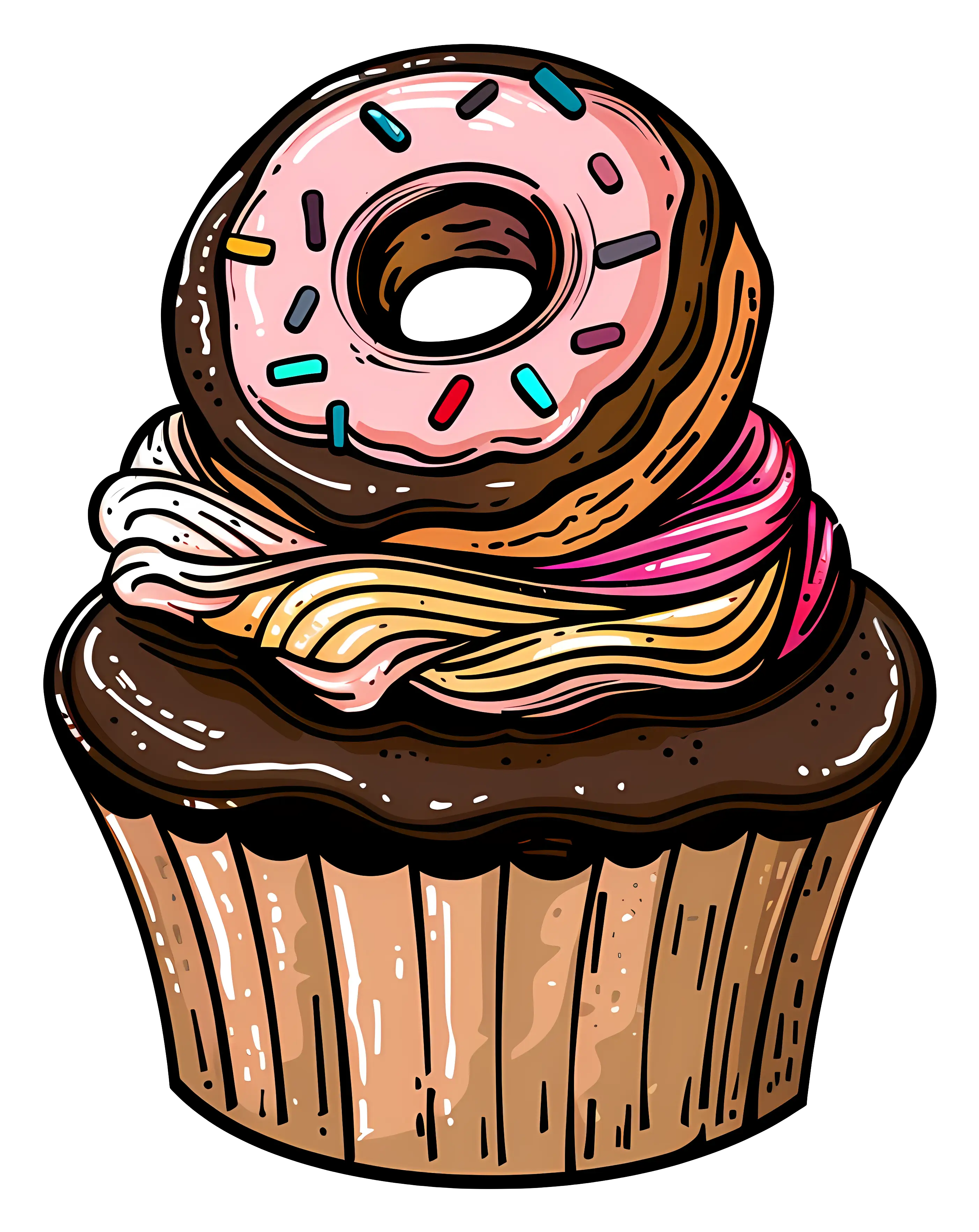 Cupcake with Whimsical Donut Topping