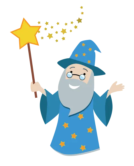 Cartoon Wizard with Magic Wand