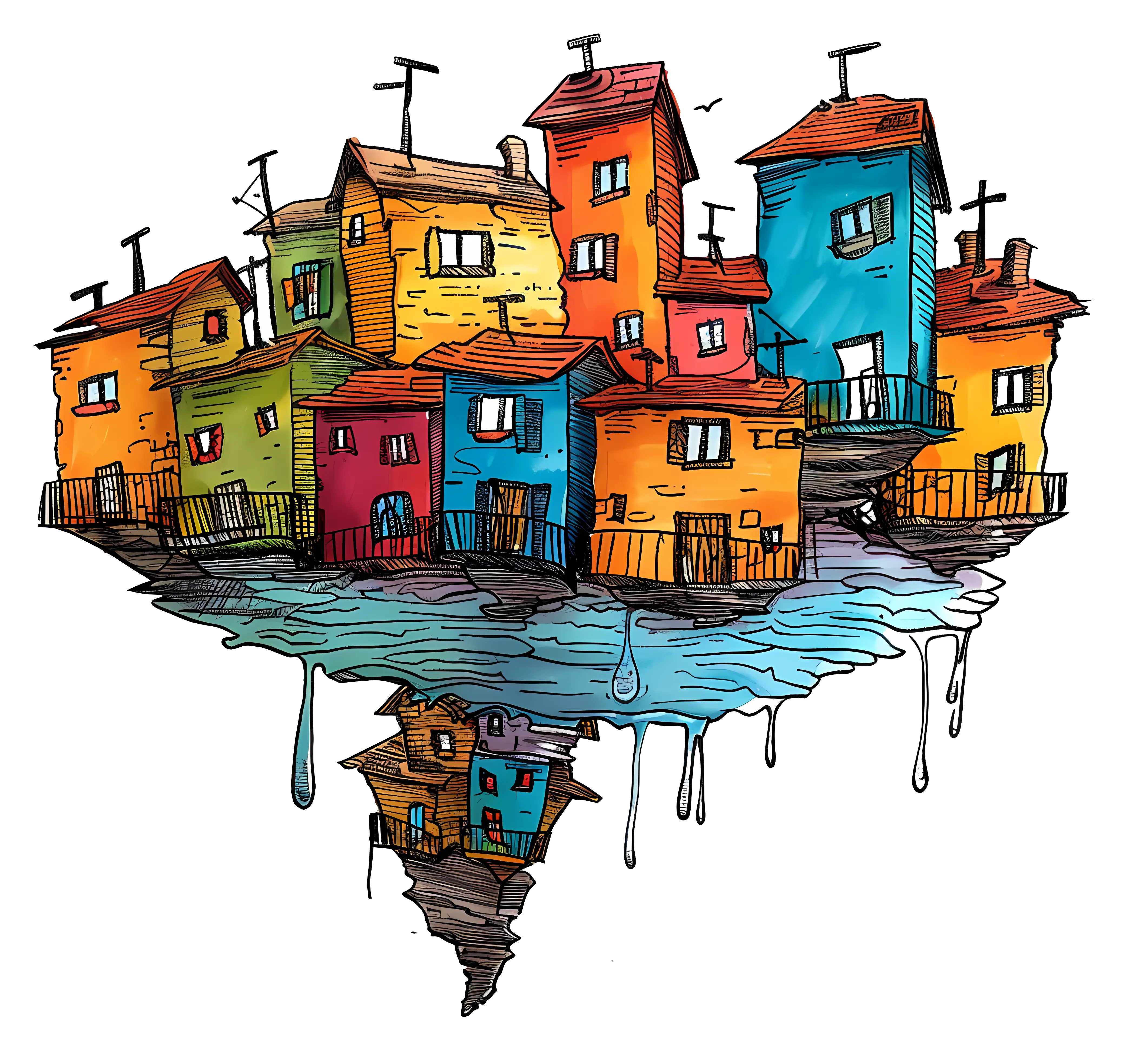 Floating Colorful Houses Illustration