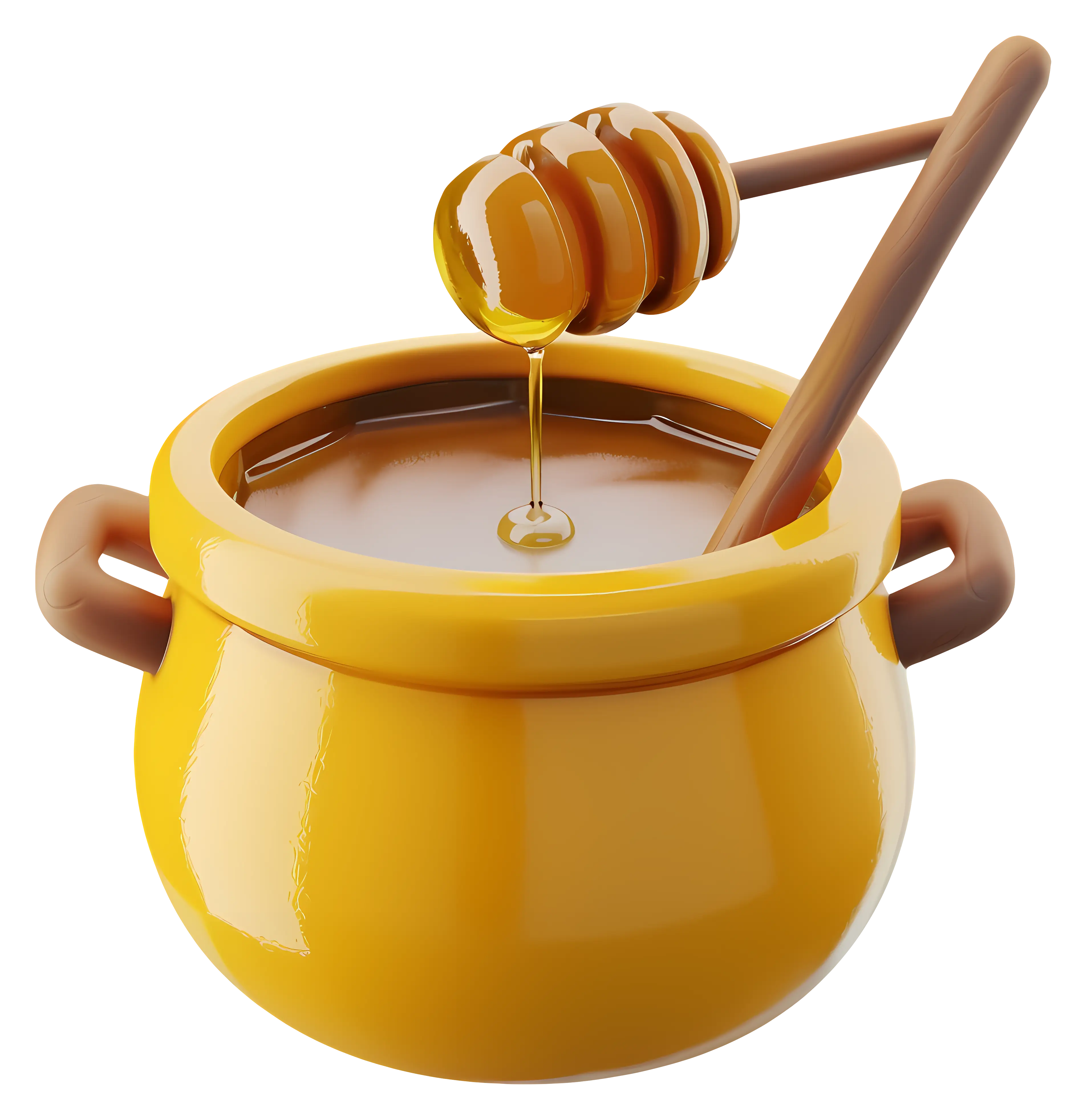 Honey Pot with Wooden Dipper and Golden Honey