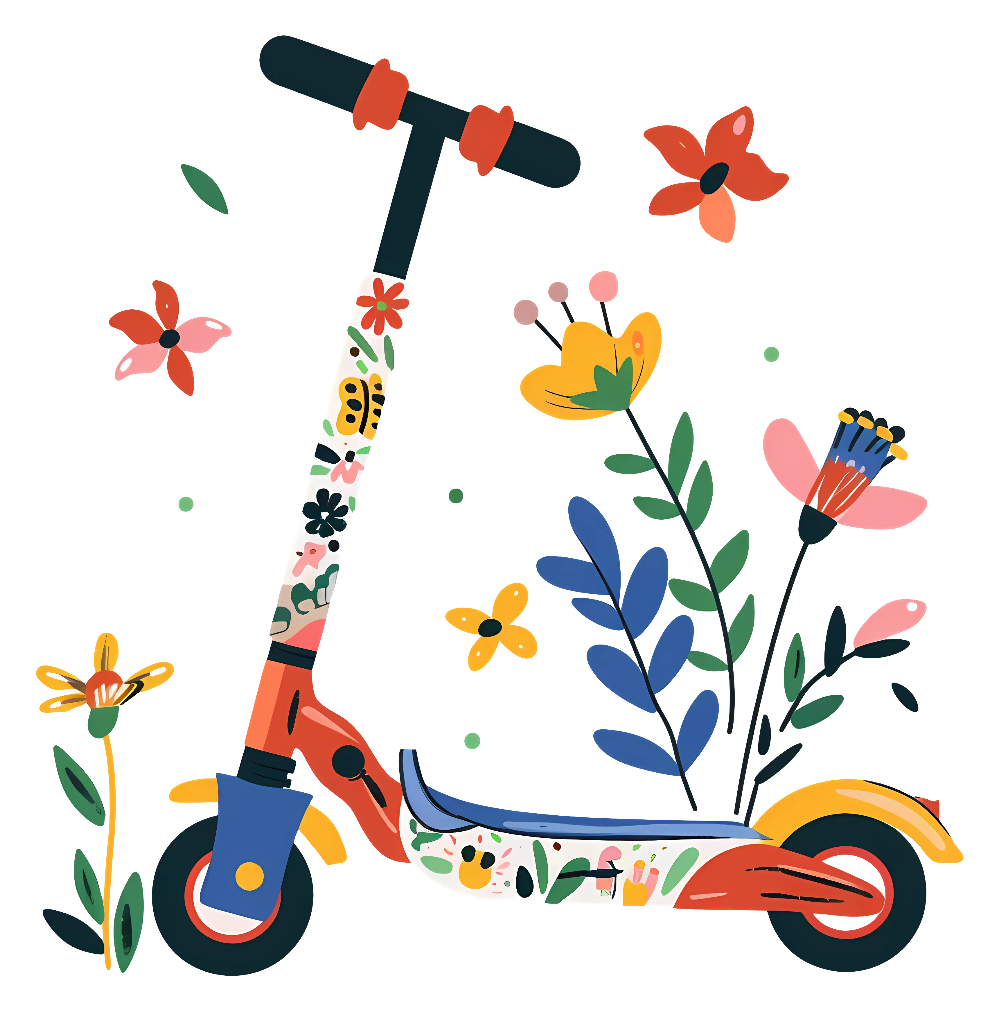 Decorative Scooter with Floral Patterns and Vibrant Colors