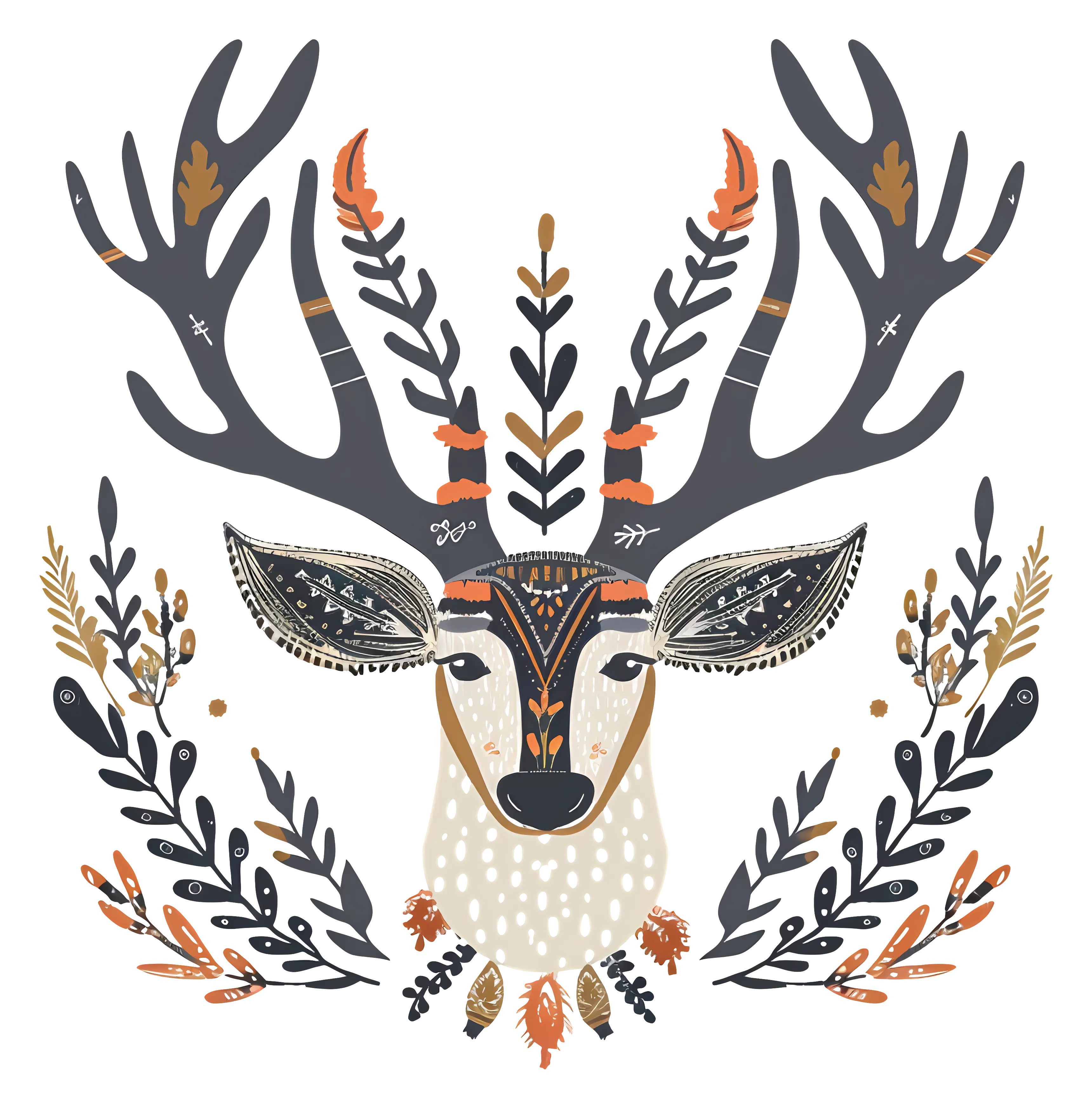 Decorative Deer Illustration with Ornate Antlers