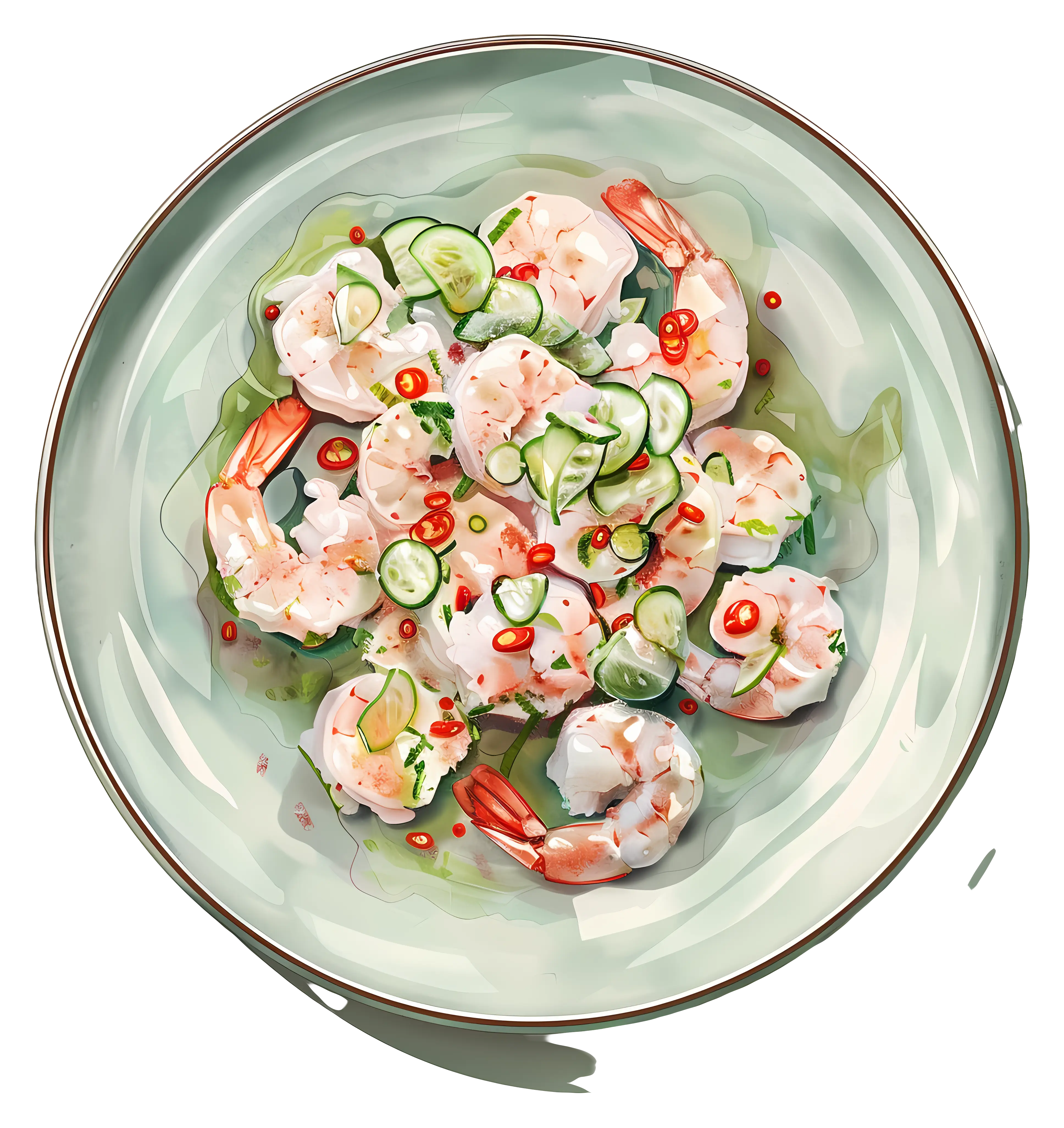 Shrimp Salad with Cucumber and Spices on a Plate
