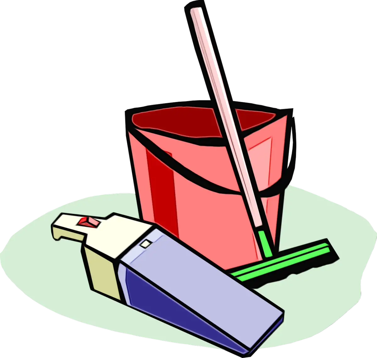 Mop and Bucket with Spray Bottle Illustration