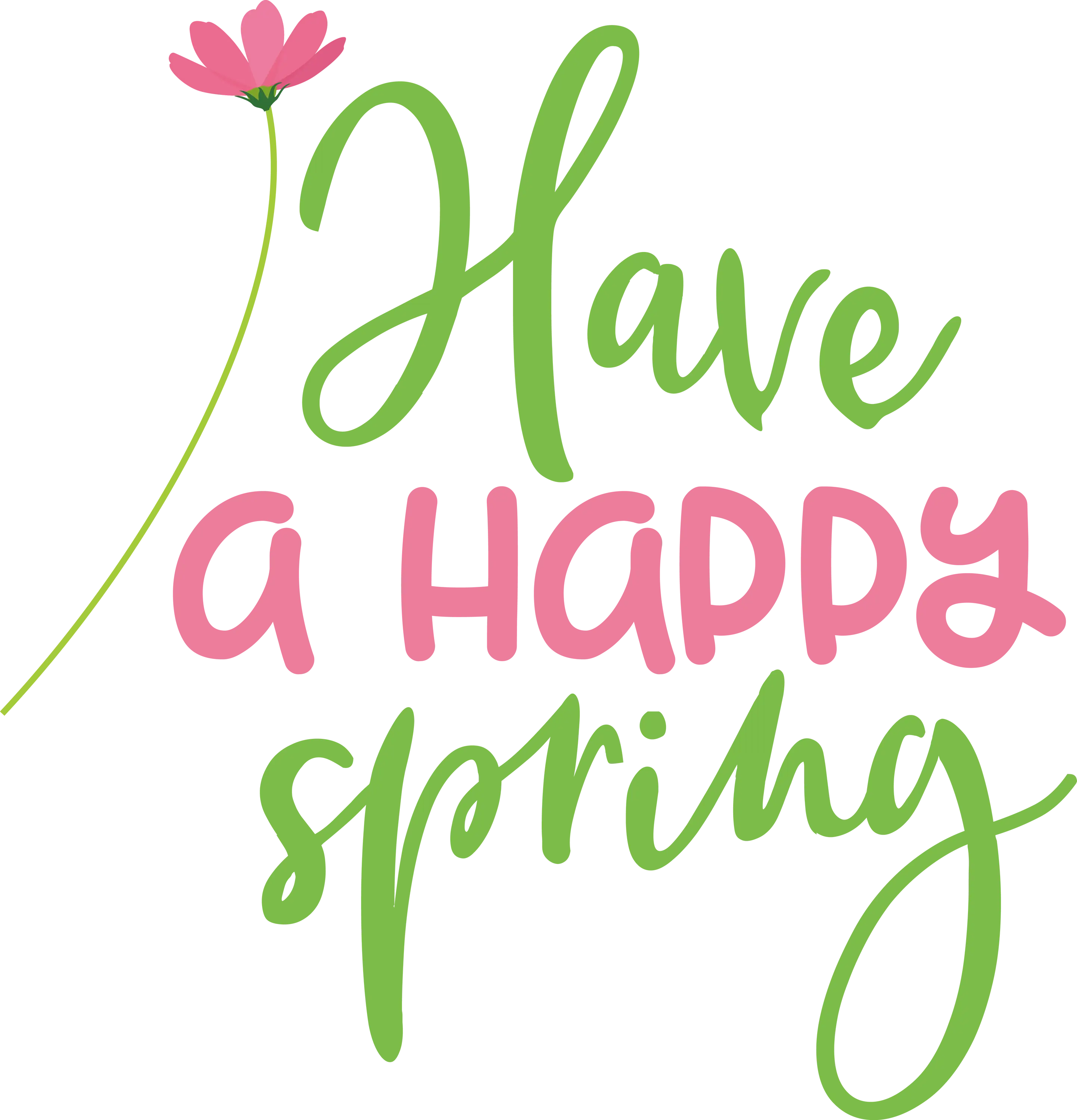 Happy Spring Text with Pink Flower on Stem