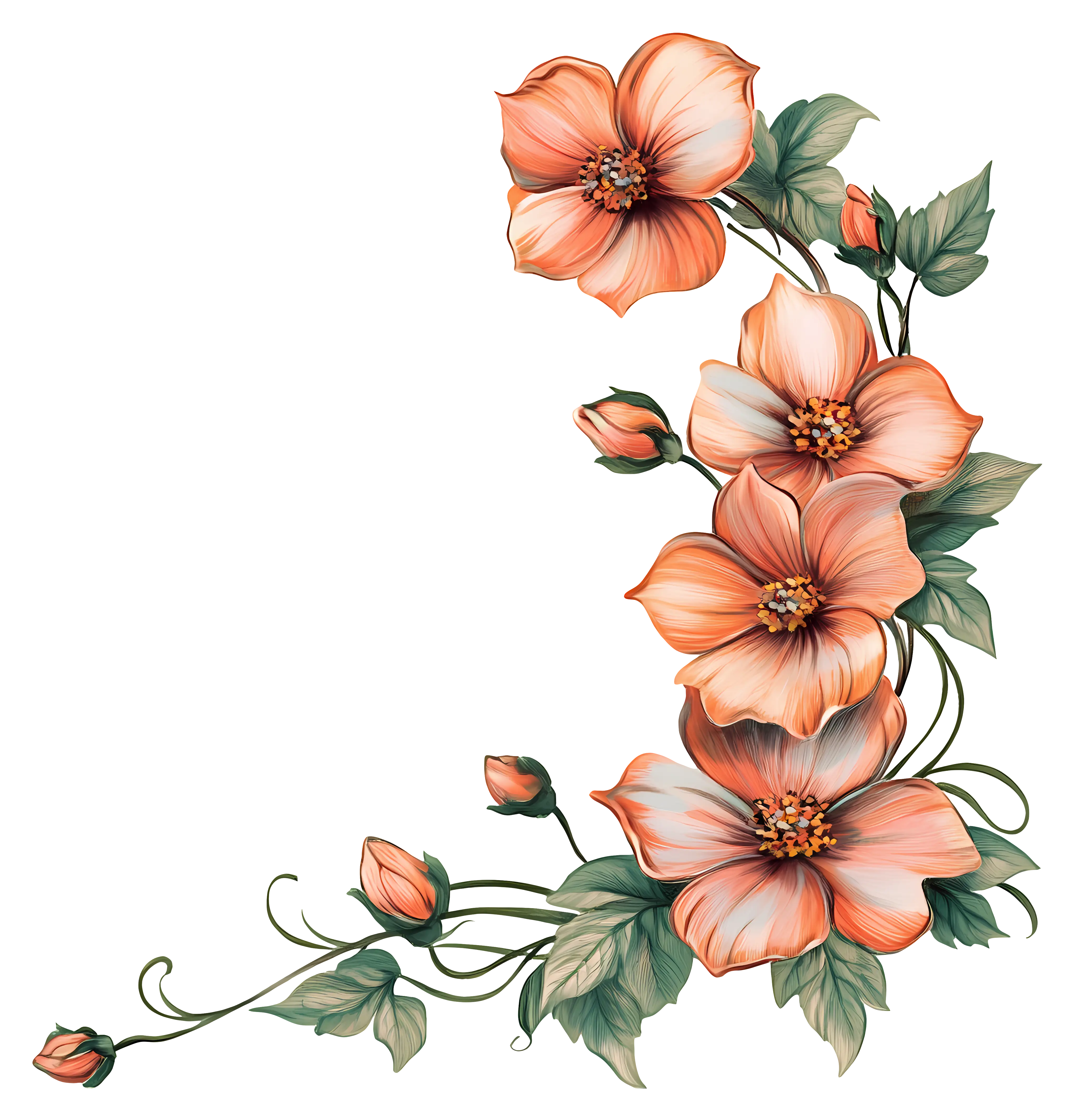 Orange Flowers with Green Leaves