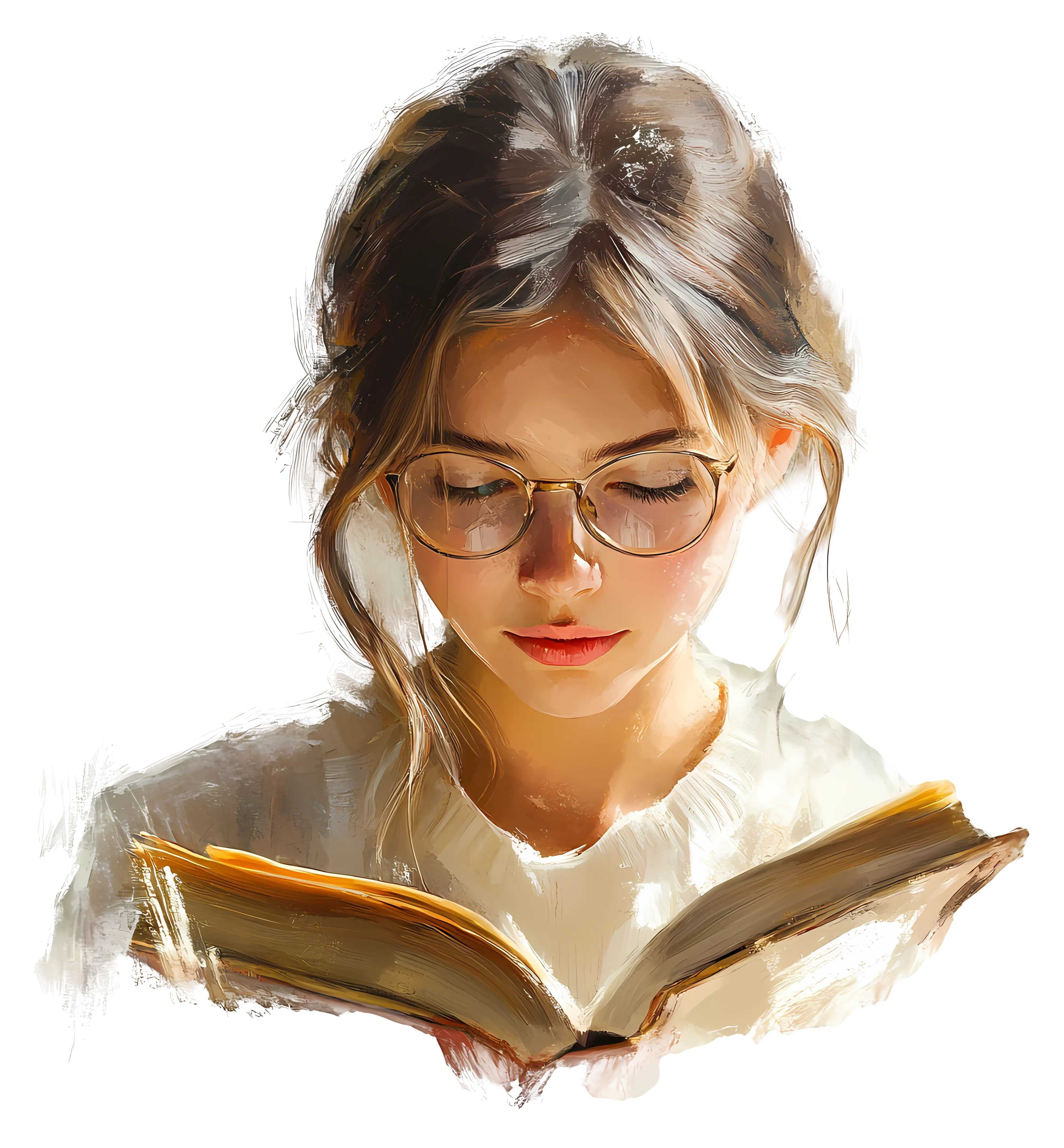 Girl Reading a Book with Glasses