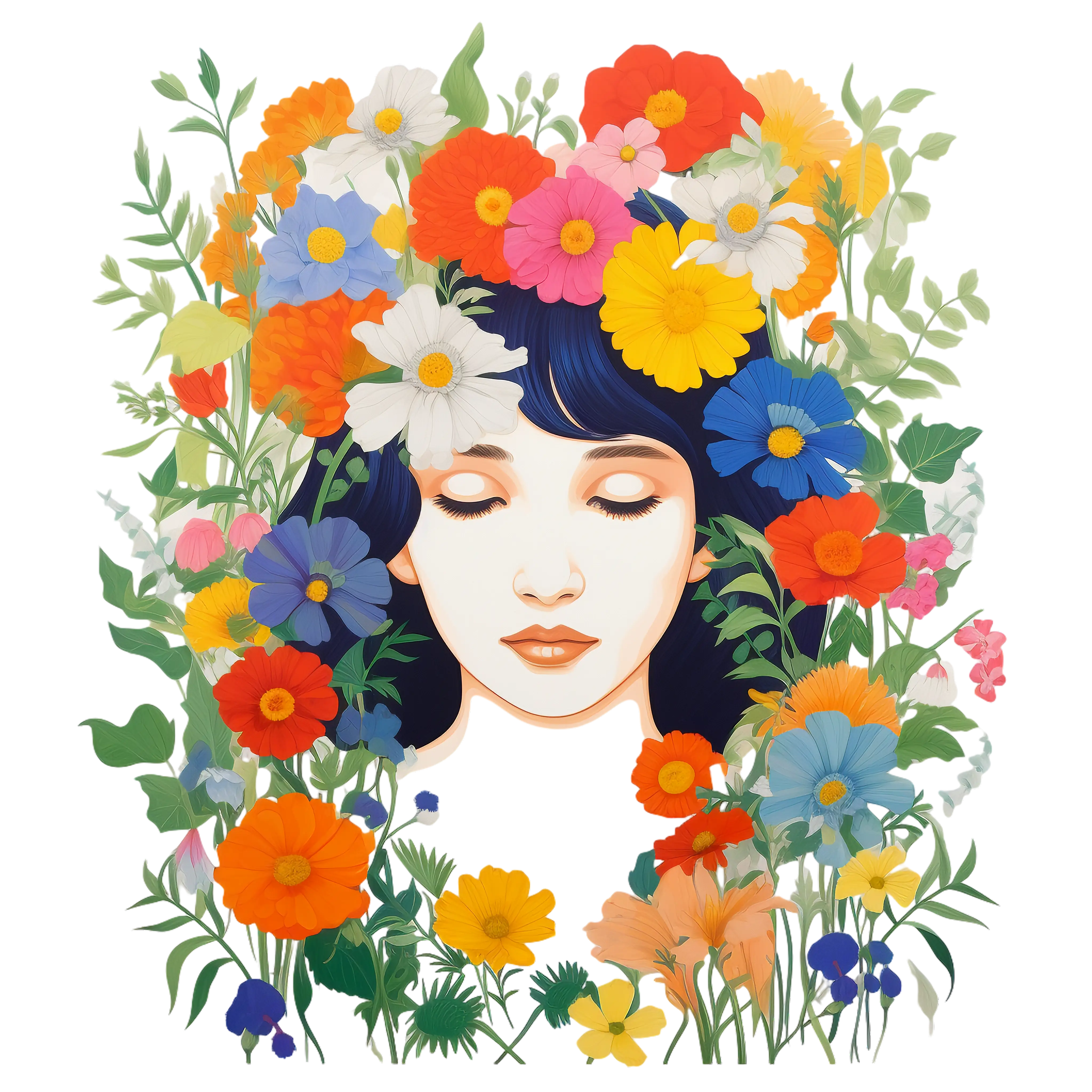 Woman Face Surrounded by Flowers