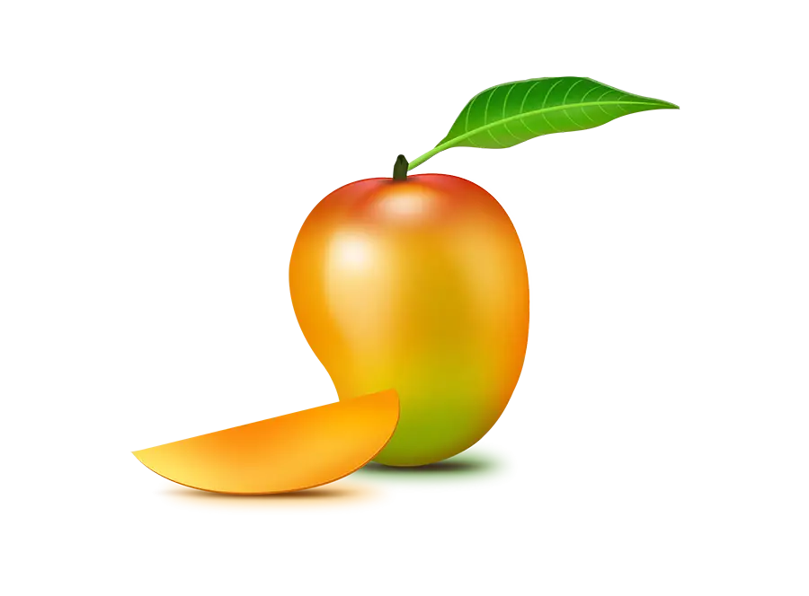 Ripe Mango with Leaf and Slice