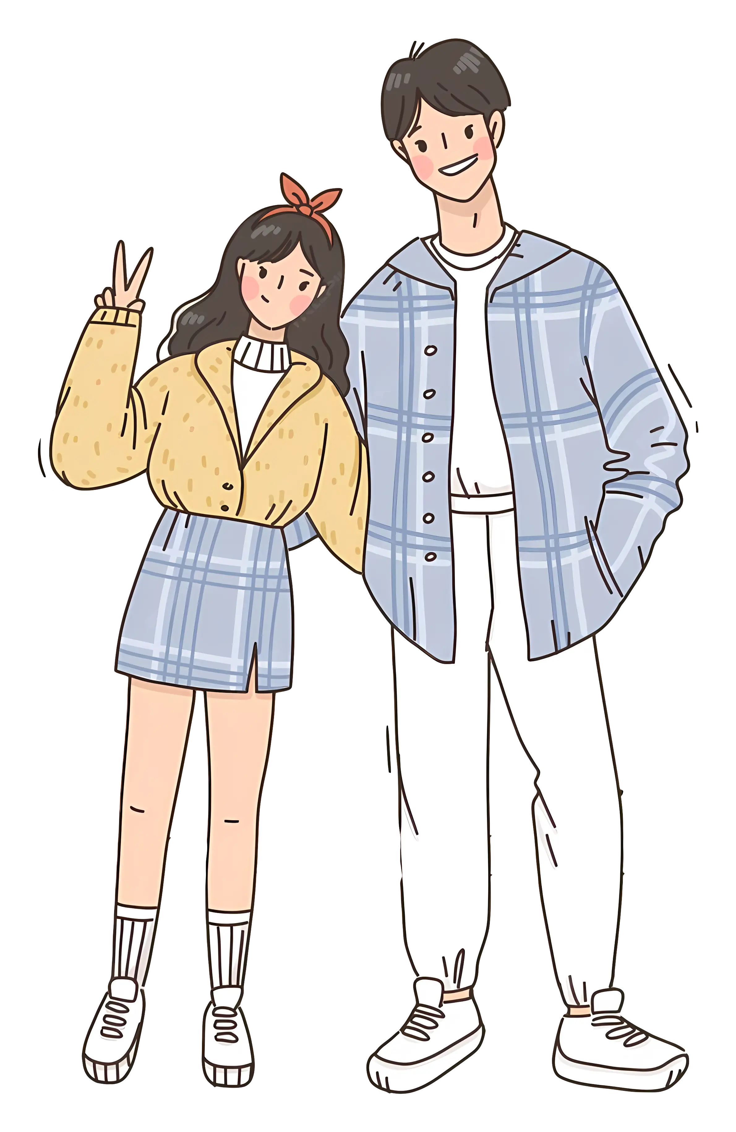 Cartoon Couple in Matching Outfits