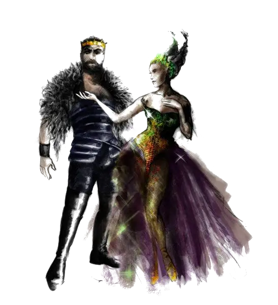 Fantasy King and Queen in Elaborate Costumes