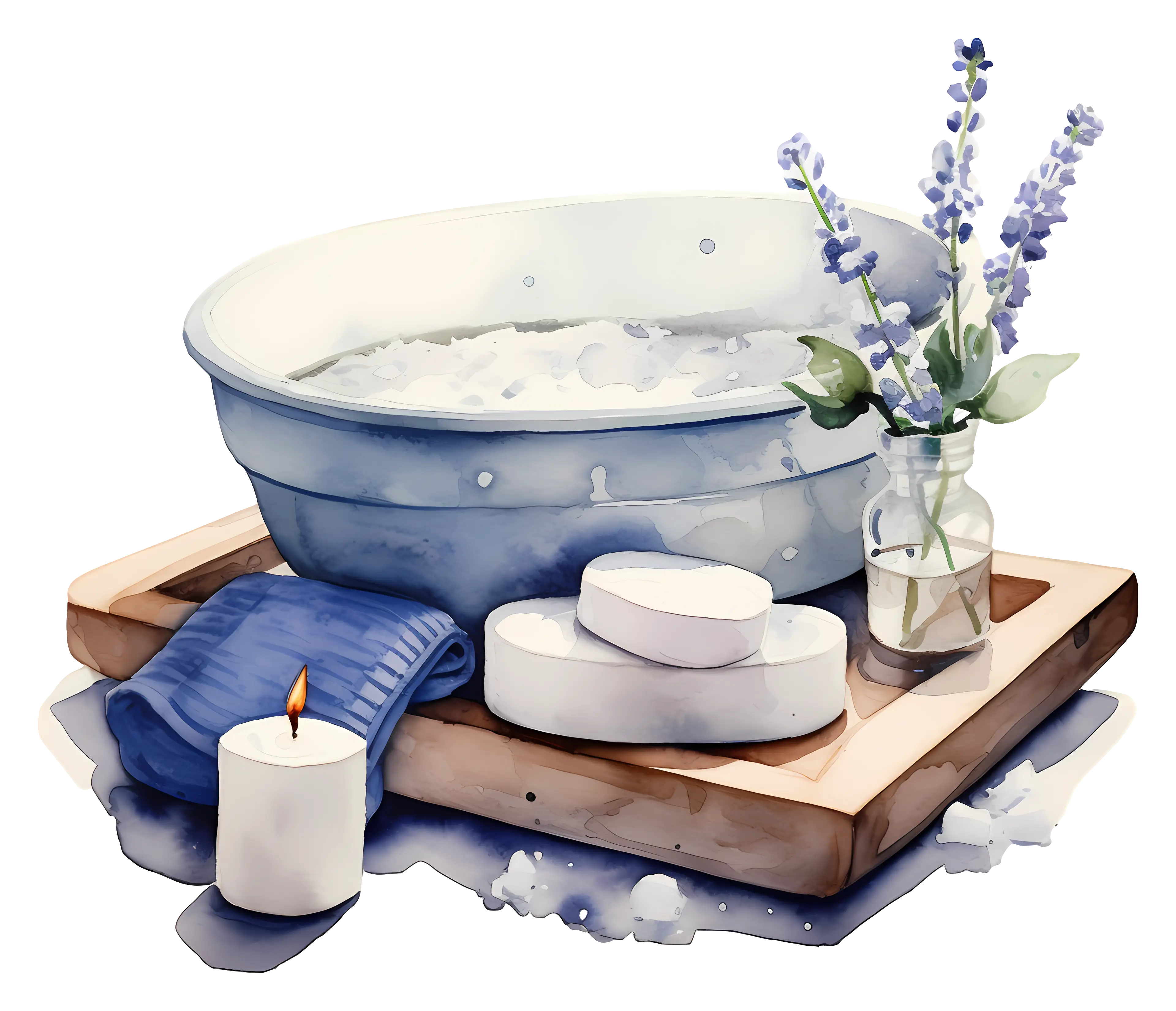 Relaxing Bathtub with Lavender and Candle
