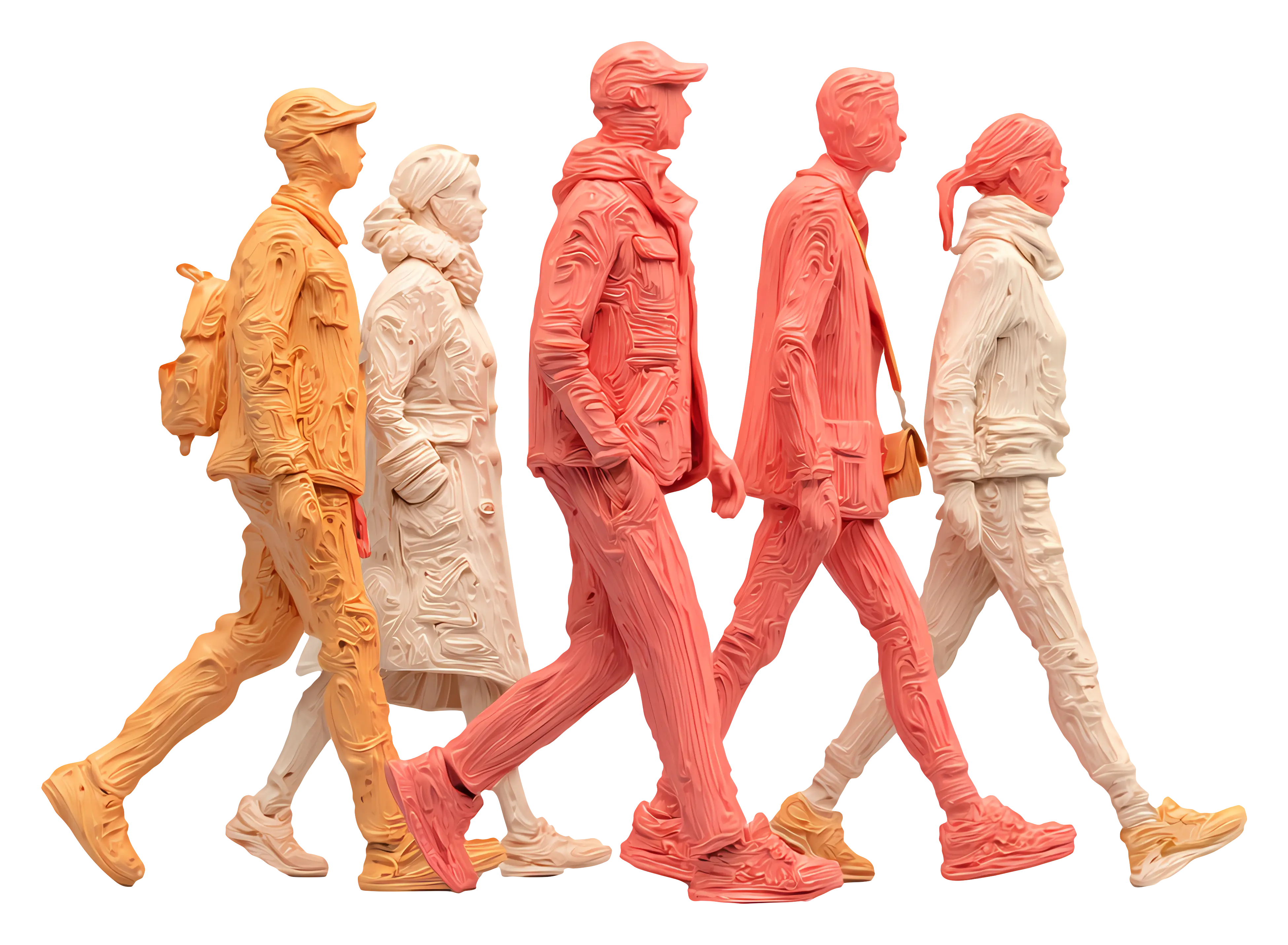 Walking People Sculptures in Color