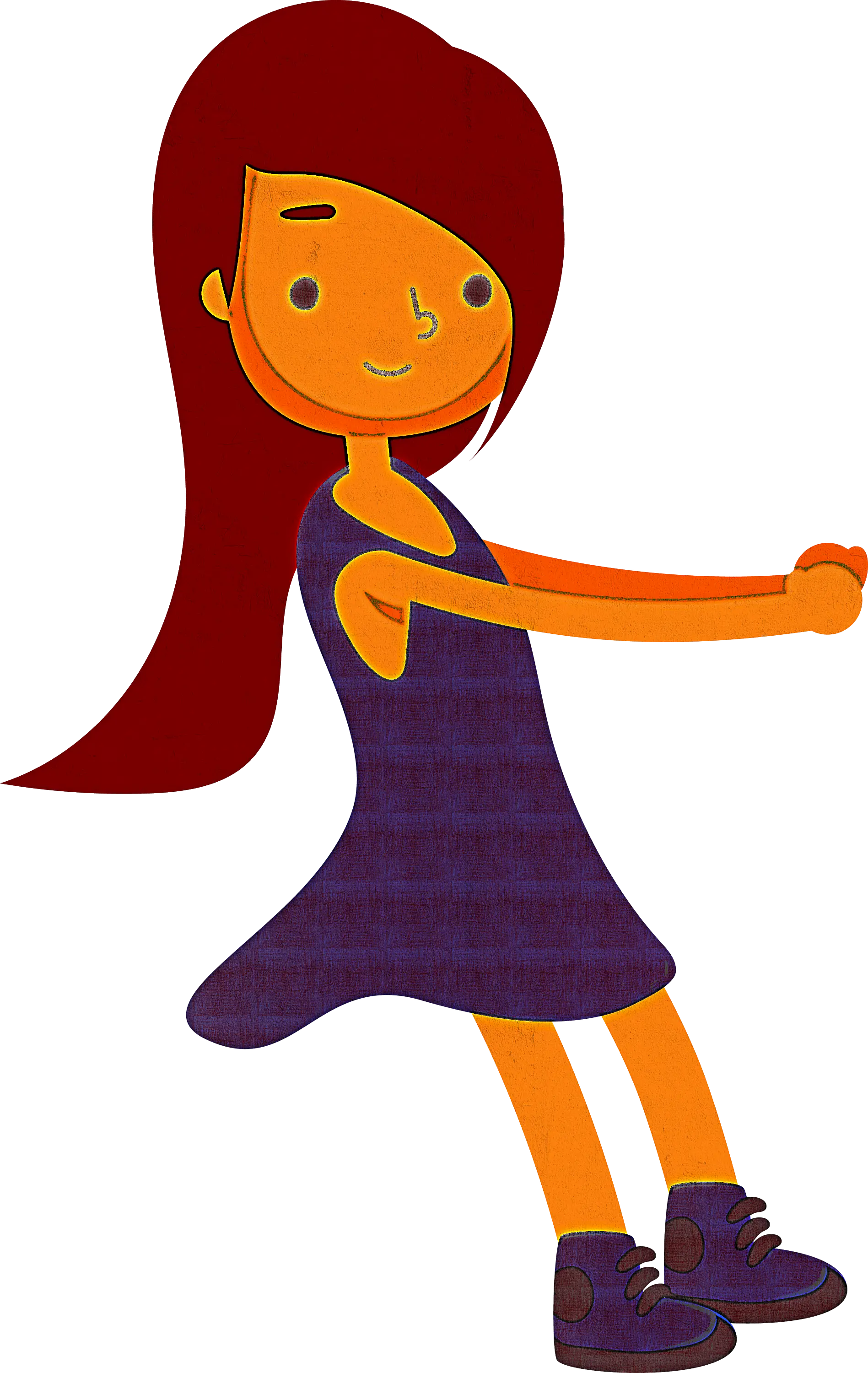Cute Girl Cartoon Character in Purple Dress